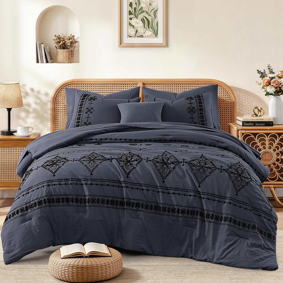 MaiRêve Embroidery Oversized King Comforter Set 7 Pieces Bed in a Bag