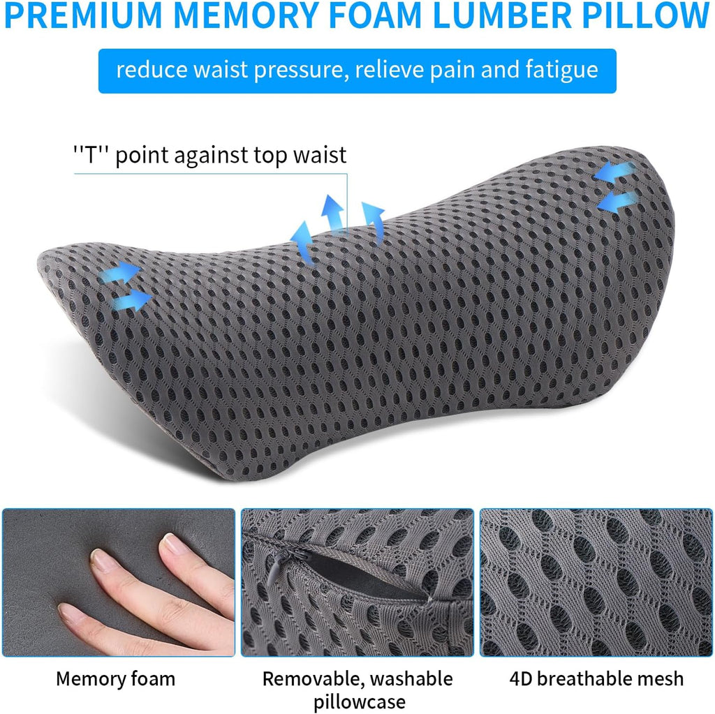 Lumbar Pillow, Memory Foam Lumbar Support Pillow for Office Chair and Car Seat, Back Support Pillow for Lower Back Pain Relief, Support Cushion Back Pillow for Sleeping, Driving, Resting