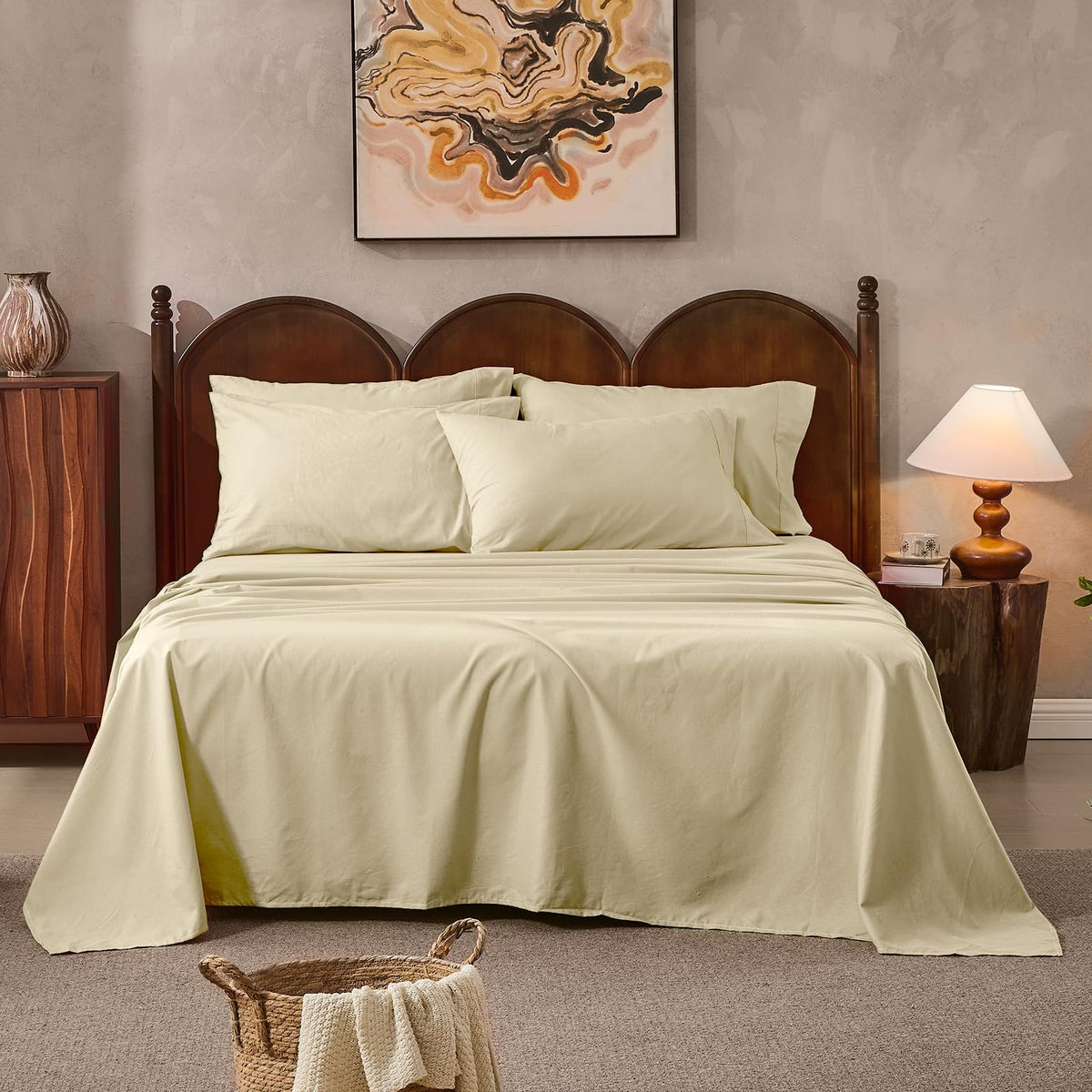 100% Linen Sheets Queen Size,Breathable & Durable 4-Piece Bed Flax Sheet Set,Soft All-Season Bedding for Hot Sleepers 16" Deep Pocket Oeko-TEX Certified,（Queen, Linen）