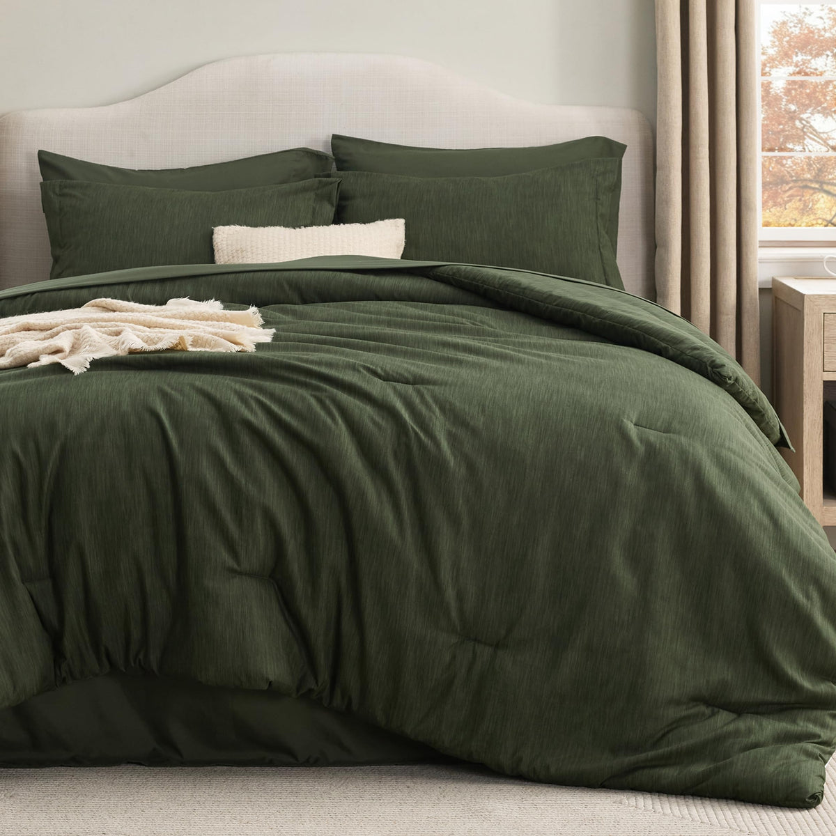 Bedsure Queen Comforter Set Dark Grey - Bed in a Bag Queen Size 7 Pieces, Cationic Dyed Bed Set, Soft Bedding for All Seasons Comforter with Sheets, Pillowcases & Shams