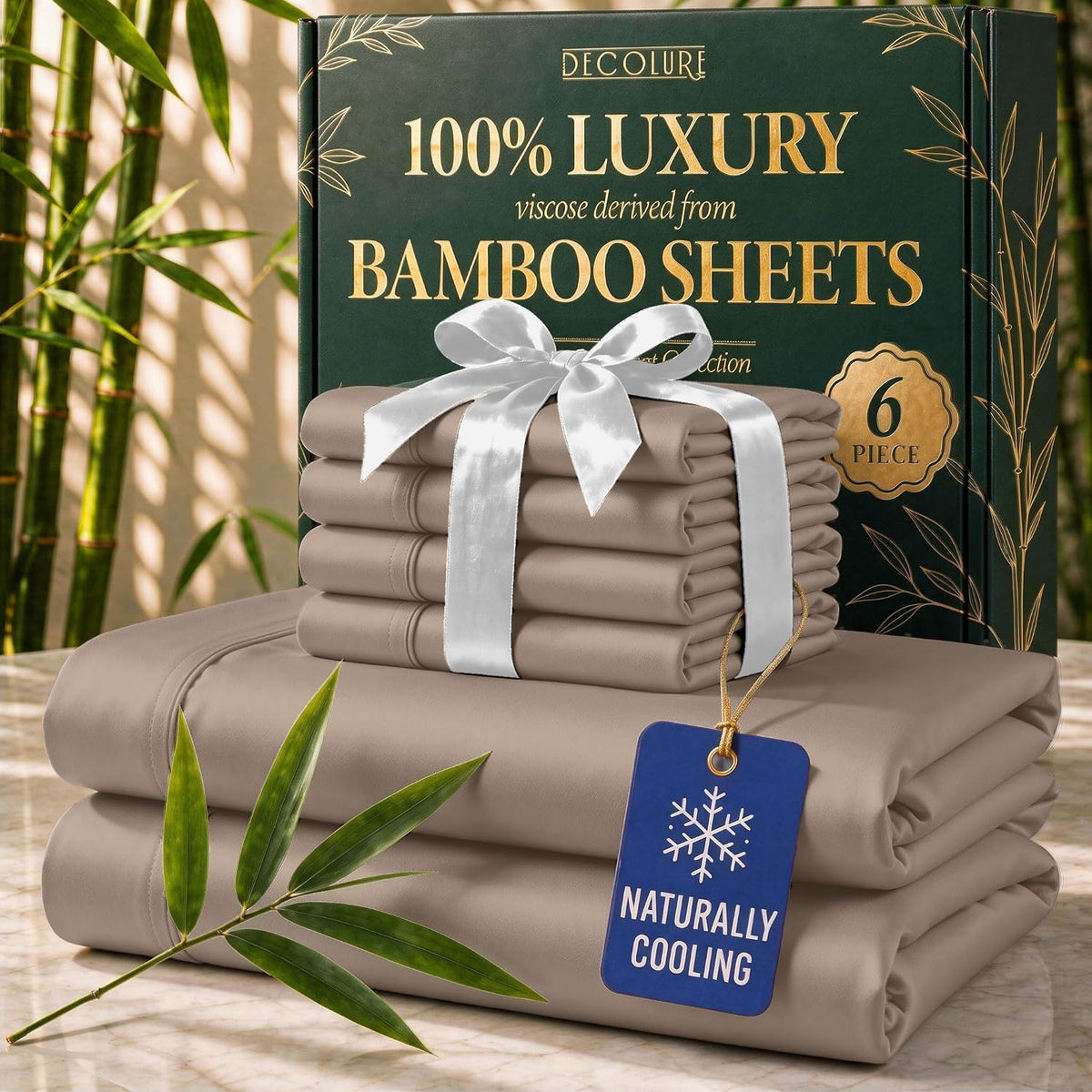 DECOLURE 100% Viscose Derived from Bamboo Sheets Queen Size | 6 Pc Bed Set