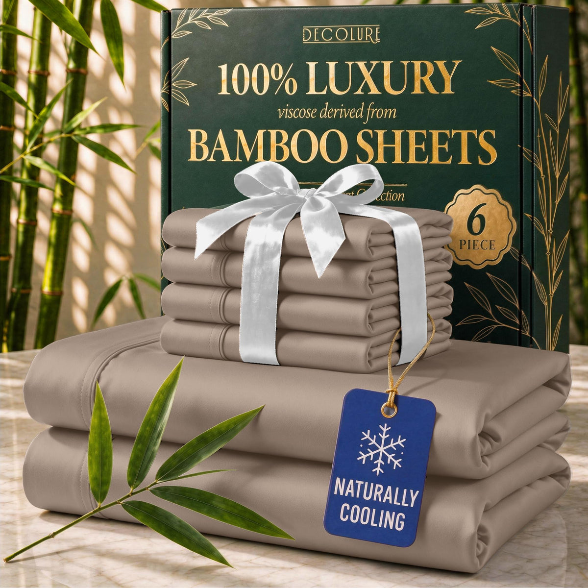 DECOLURE 100% Viscose Derived from Bamboo Sheets Queen Size | 6 Pc Bed Set