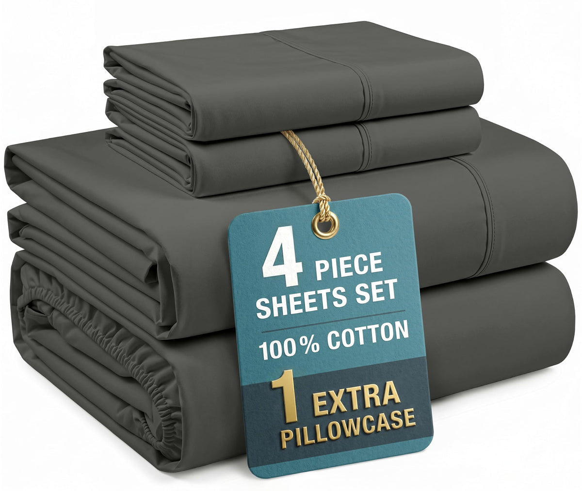 Casa Platino King Size Sheets Set –100% Cotton King Sheets with 4 Pillowcases, Lightweight Feel & Secure Fit, Crisp & Breathable Percale Weave with 15" Deep Pocket, Soft and Cozy – Pure White