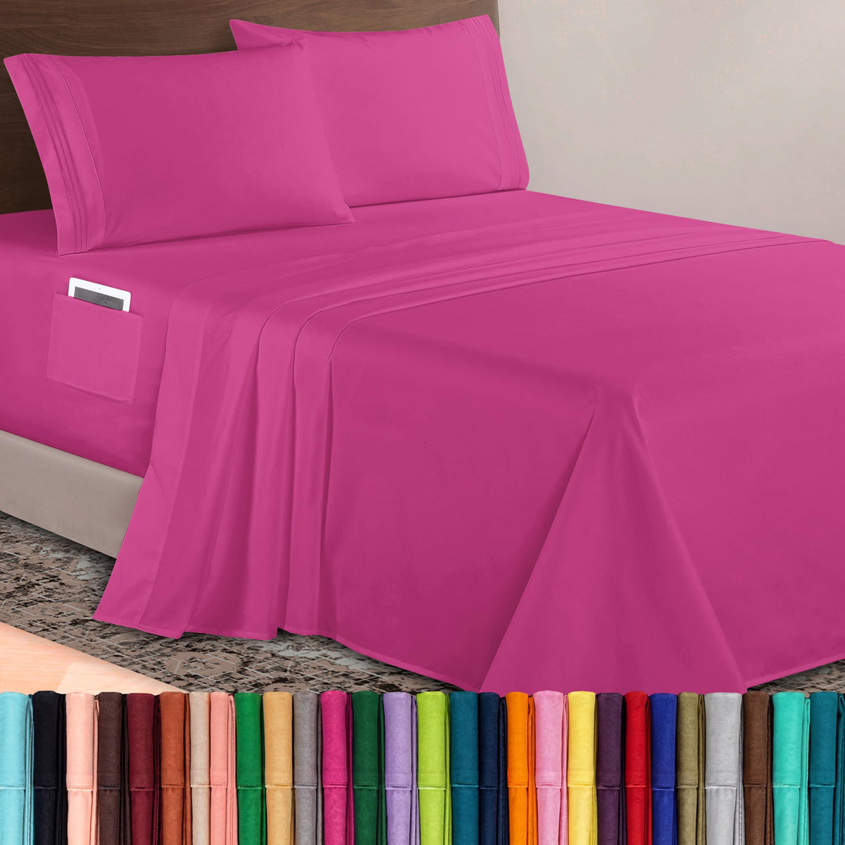 Elegant Comfort Luxurious 1500 Premium Hotel Quality Microfiber Three Line Embroidered Softest 4-Piece Bed Sheet Set, Wrinkle and Fade Resistant, Queen, Light Pink
