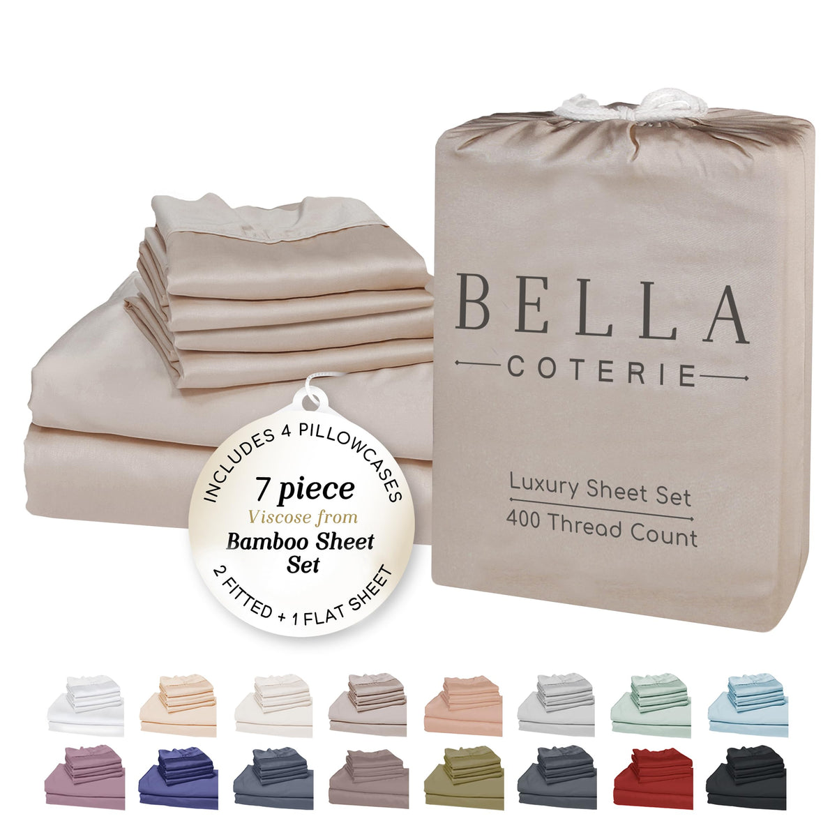 Bella Coterie Luxury Bamboo Viscose Queen Size Sheet Set