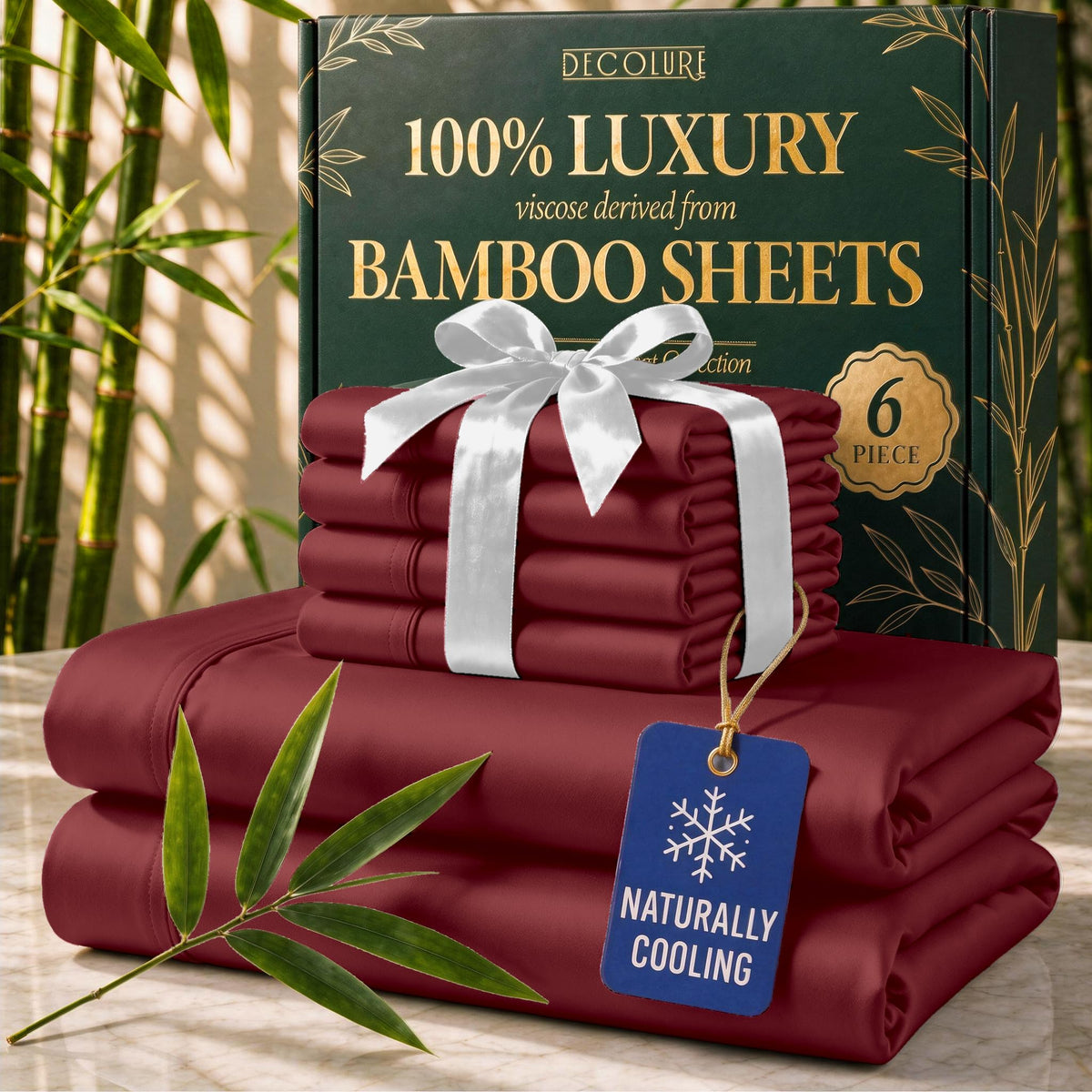DECOLURE 100% Viscose Derived from Bamboo Sheets Queen Size | 6 Pc Bed Set