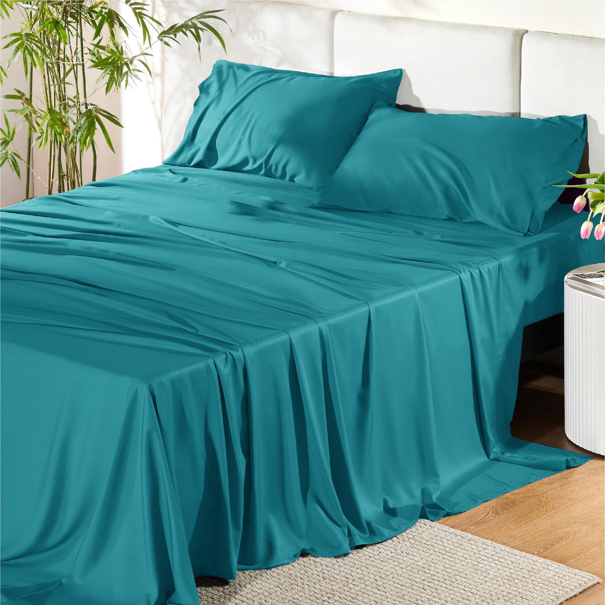 Bedsure PureWoven 100% Rayon Derived from Bamboo, Queen Sheets, 4 Pieces