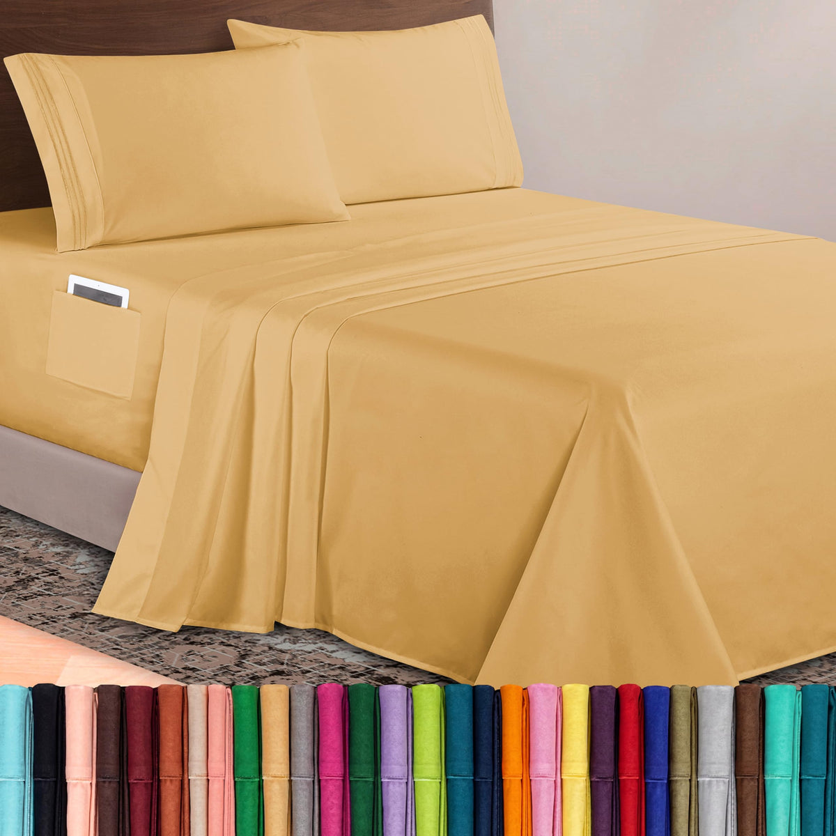 Elegant Comfort Luxurious 1500 Premium Hotel Quality Microfiber Three Line Embroidered Softest 4-Piece Bed Sheet Set, Wrinkle and Fade Resistant, Queen, Light Pink