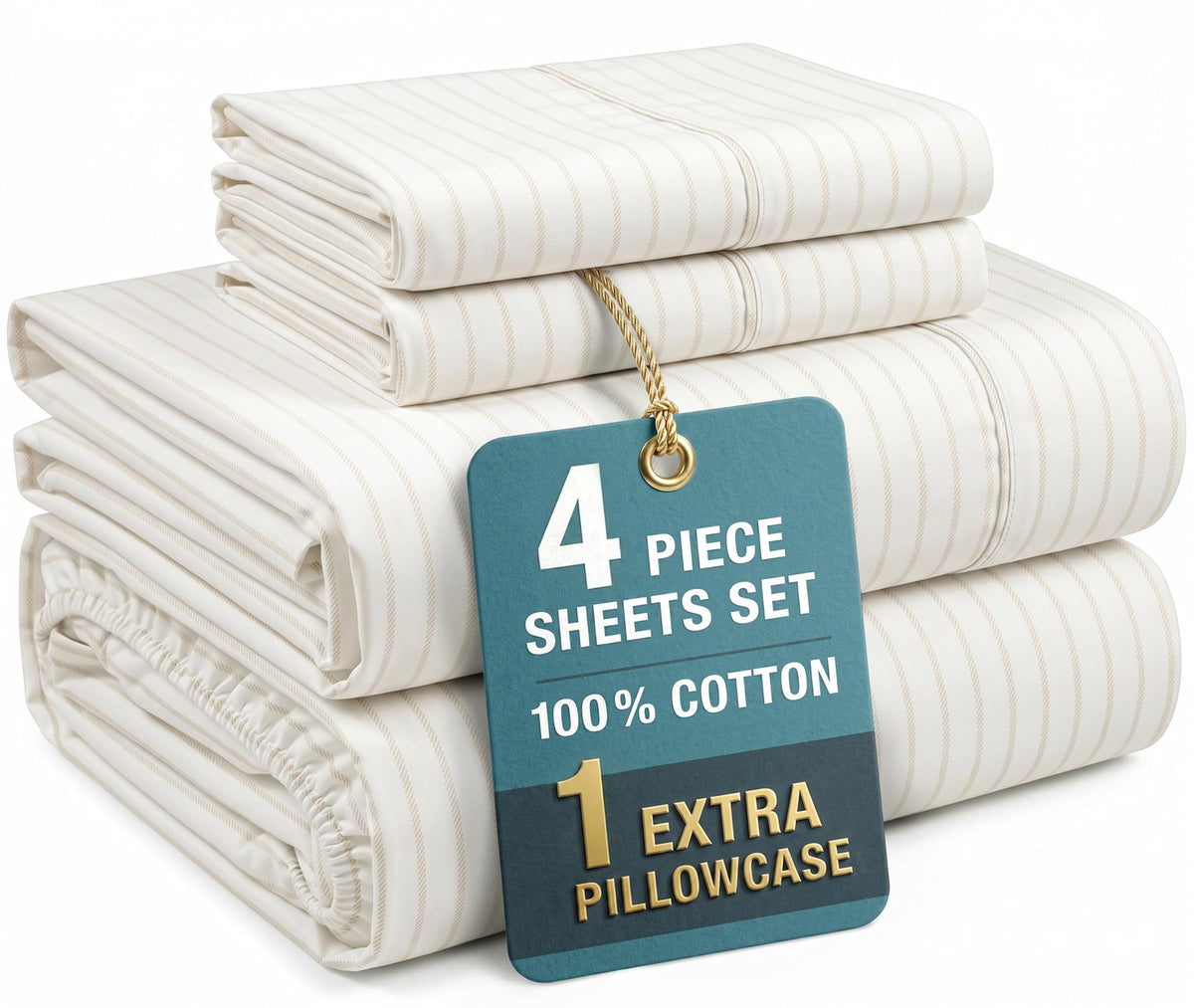 Casa Platino King Size Sheets Set –100% Cotton King Sheets with 4 Pillowcases, Lightweight Feel & Secure Fit, Crisp & Breathable Percale Weave with 15" Deep Pocket, Soft and Cozy – Pure White