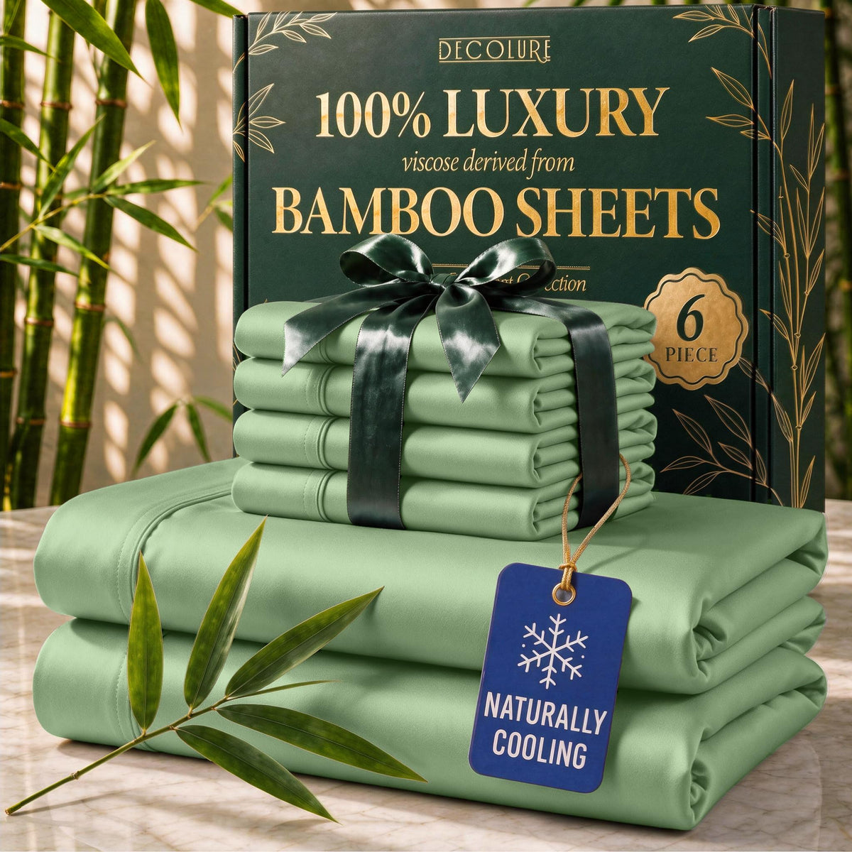 DECOLURE 100% Viscose Derived from Bamboo Sheets Queen Size | 6 Pc Bed Set