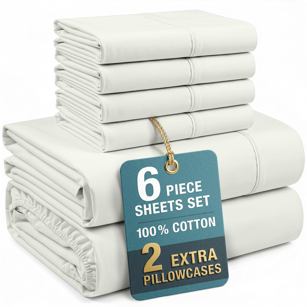 Casa Platino King Size Sheets Set –100% Cotton King Sheets with 4 Pillowcases, Lightweight Feel & Secure Fit, Crisp & Breathable Percale Weave with 15" Deep Pocket, Soft and Cozy – Pure White