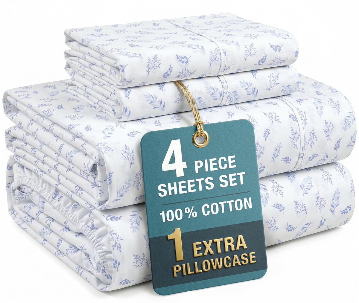 Casa Platino King Size Sheets Set –100% Cotton King Sheets with 4 Pillowcases, Lightweight Feel & Secure Fit, Crisp & Breathable Percale Weave with 15" Deep Pocket, Soft and Cozy – Pure White
