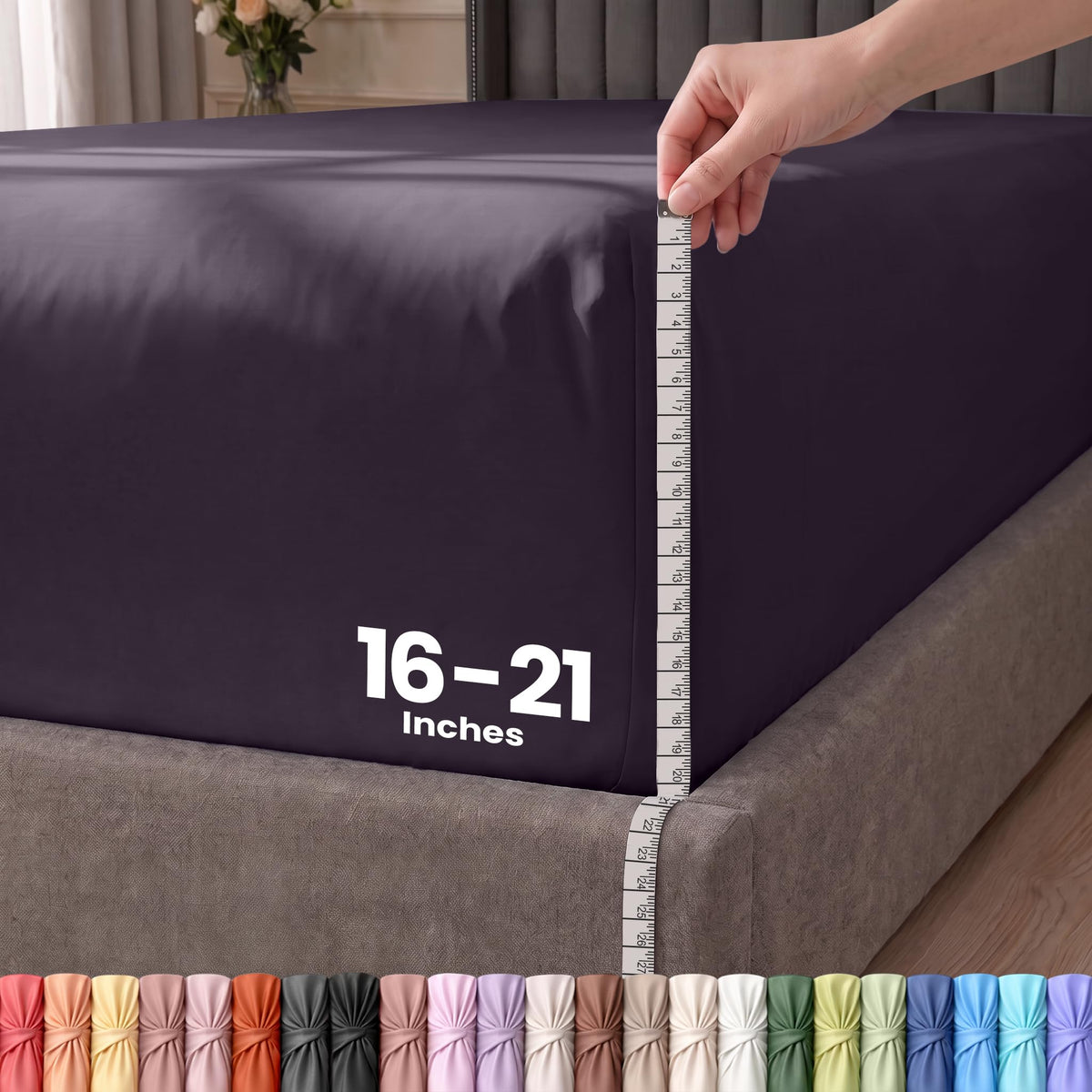 Extra Deep Pocket Queen Fitted Sheet, Fits 16-21 Inch Mattress, Grey