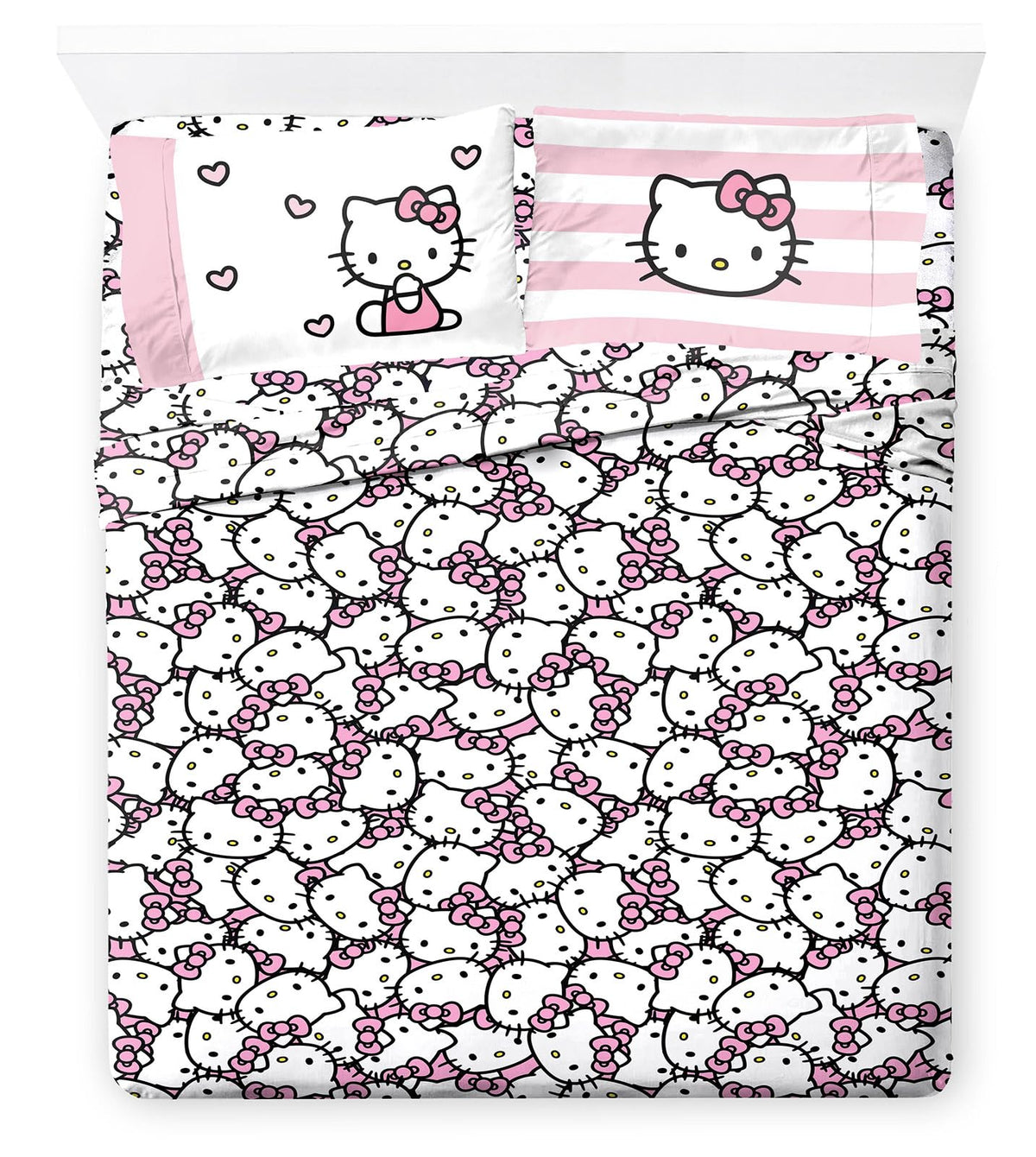 Jay Franco Sheet Set with Fitted, Flat Sheets & Pillow Cover - Ultra-Soft Bedding with Pillowcase for Room Decor, Multi - Hello Kitty, 3 Piece Twin