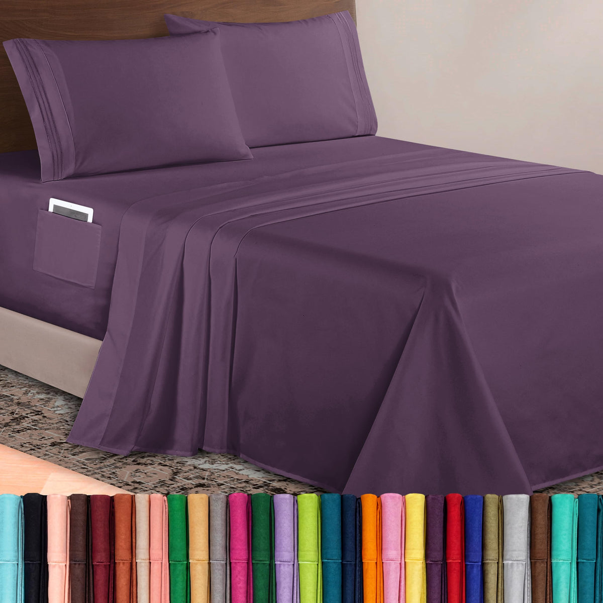 Elegant Comfort Luxurious 1500 Premium Hotel Quality Microfiber Three Line Embroidered Softest 4-Piece Bed Sheet Set, Wrinkle and Fade Resistant, Queen, Light Pink