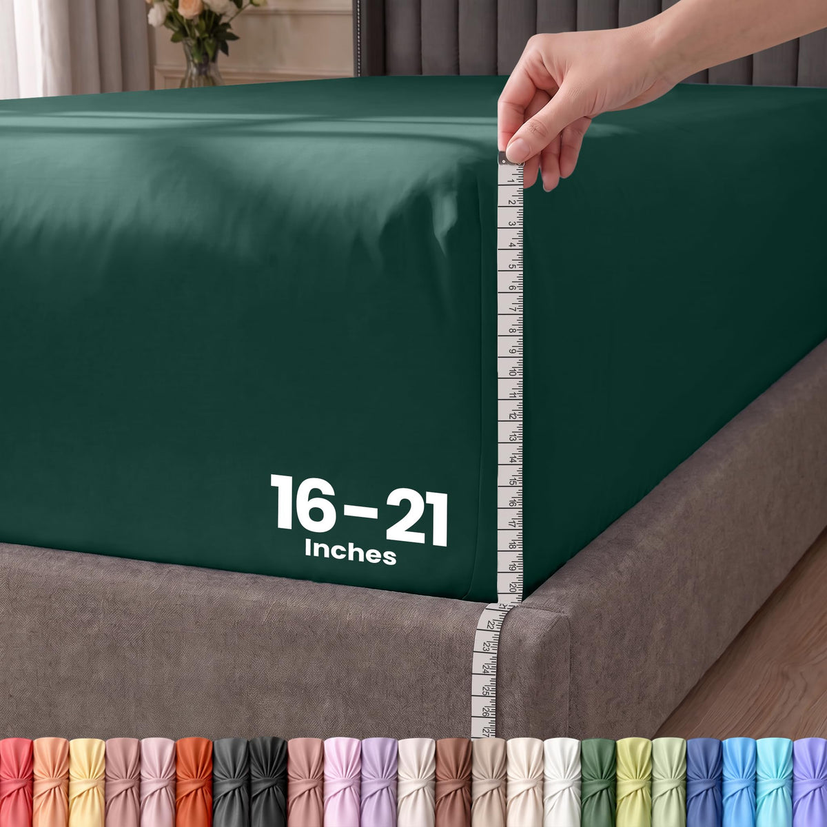 Extra Deep Pocket Queen Fitted Sheet, Fits 16-21 Inch Mattress, Grey