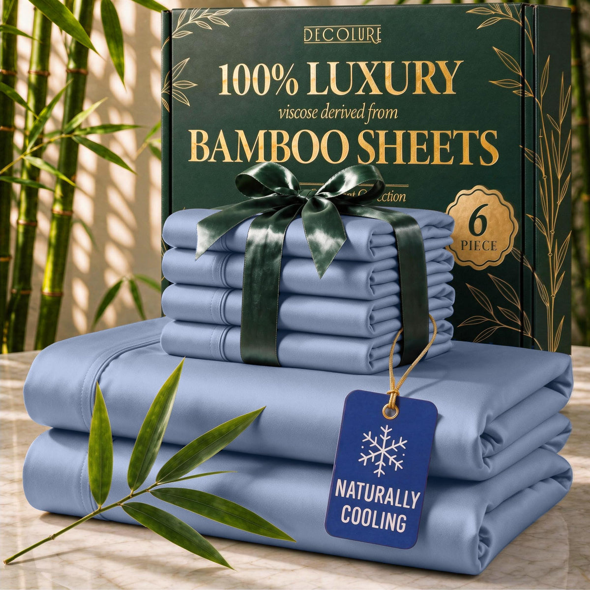 DECOLURE 100% Viscose Derived from Bamboo Sheets Queen Size | 6 Pc Bed Set