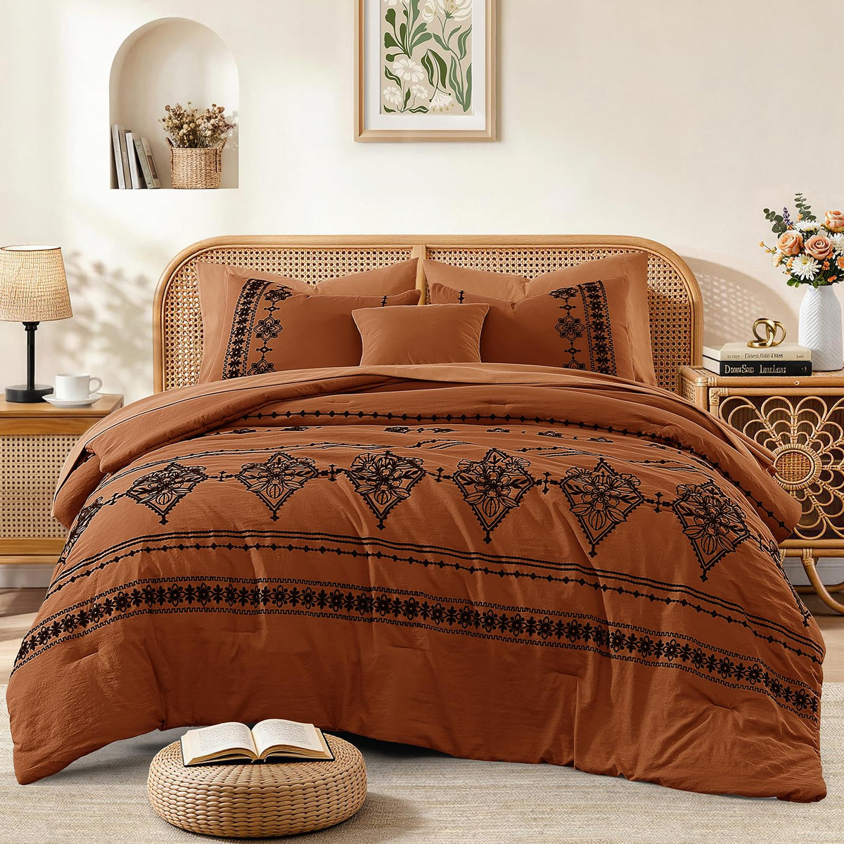 MaiRêve Embroidery Oversized King Comforter Set 7 Pieces Bed in a Bag