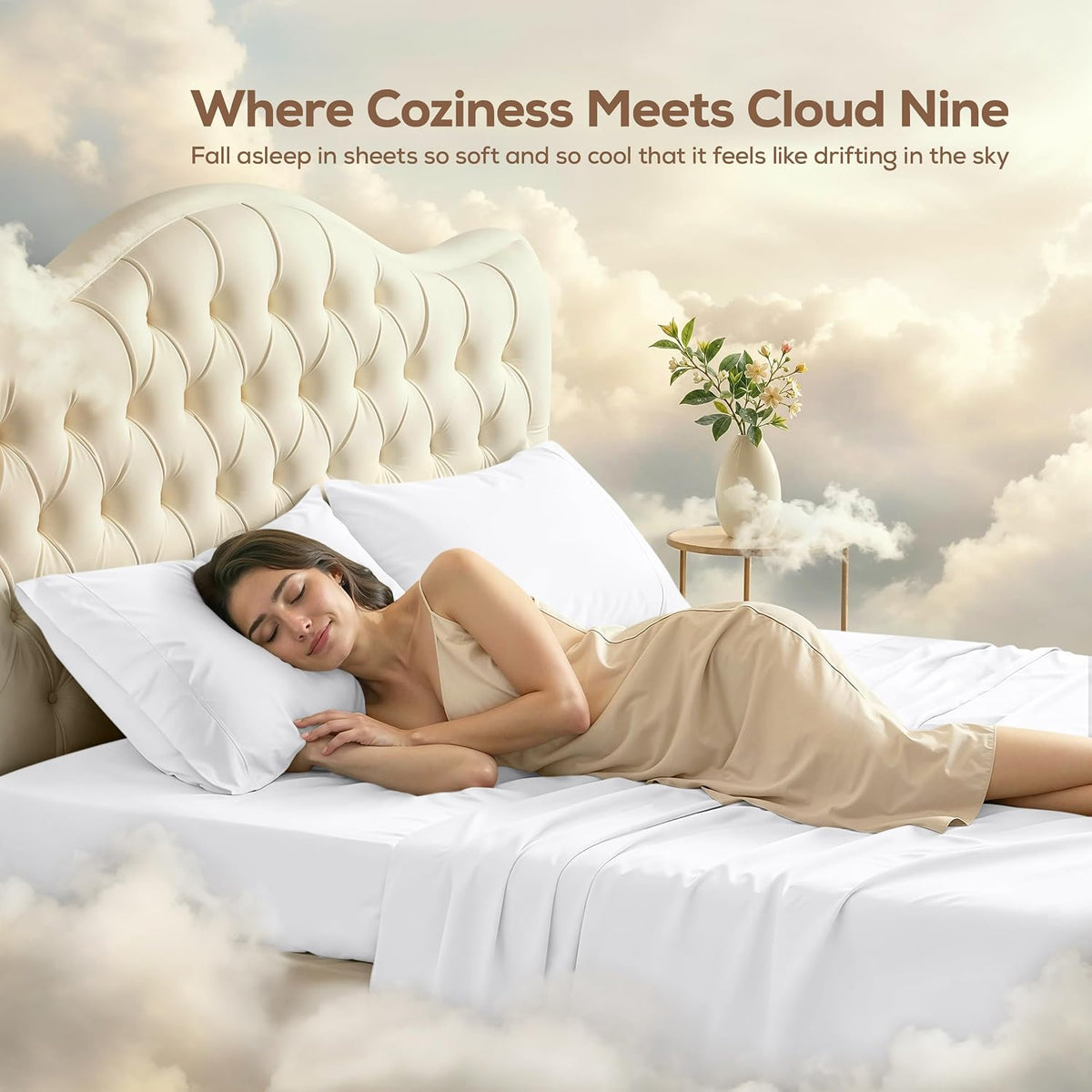 Queen Sheets Set, 4 Pieces 16" Deep Pocket Hotel Luxury Bed Sheets, White