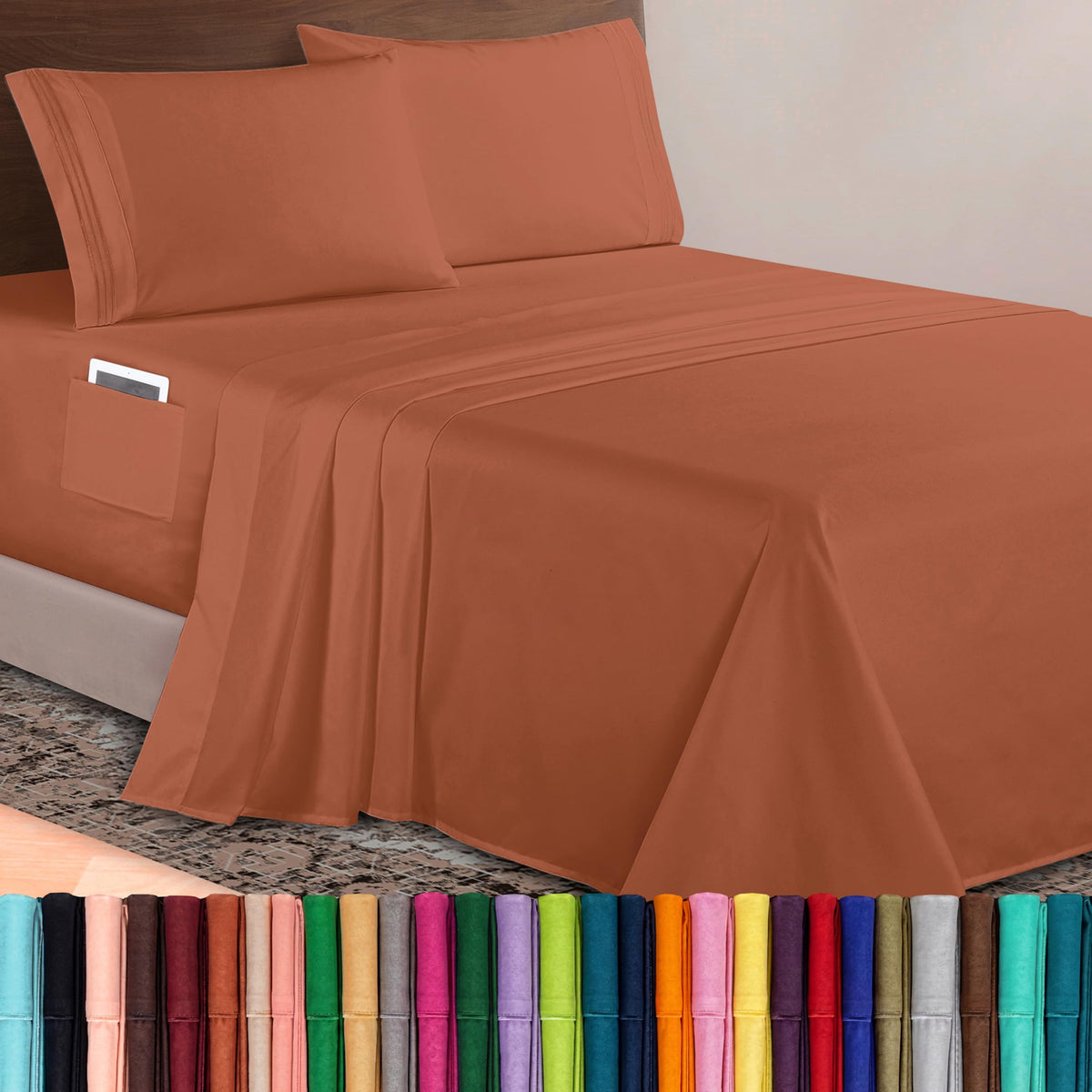 Elegant Comfort Luxurious 1500 Premium Hotel Quality Microfiber Three Line Embroidered Softest 4-Piece Bed Sheet Set, Wrinkle and Fade Resistant, Queen, Light Pink