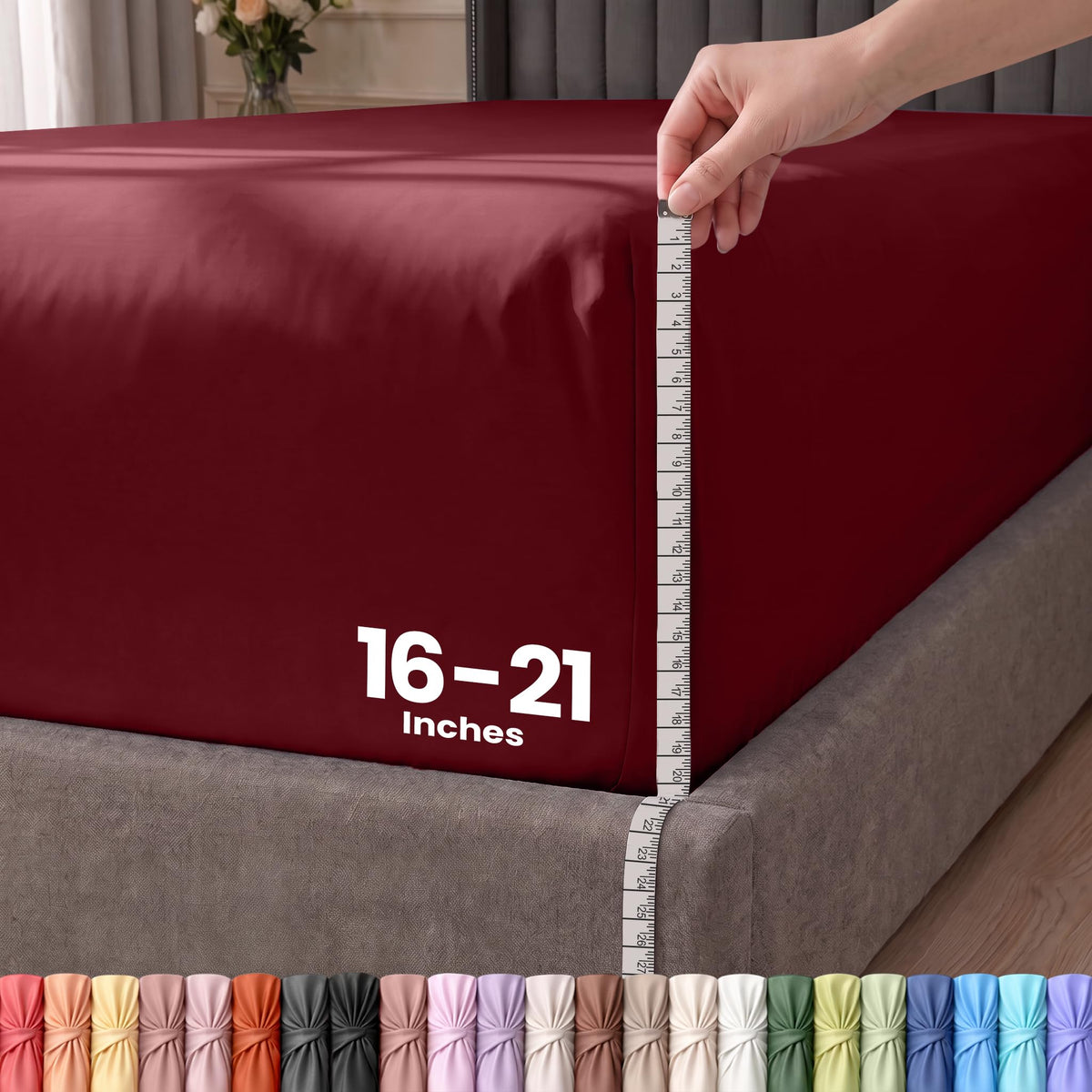 Extra Deep Pocket Queen Fitted Sheet, Fits 16-21 Inch Mattress, Grey