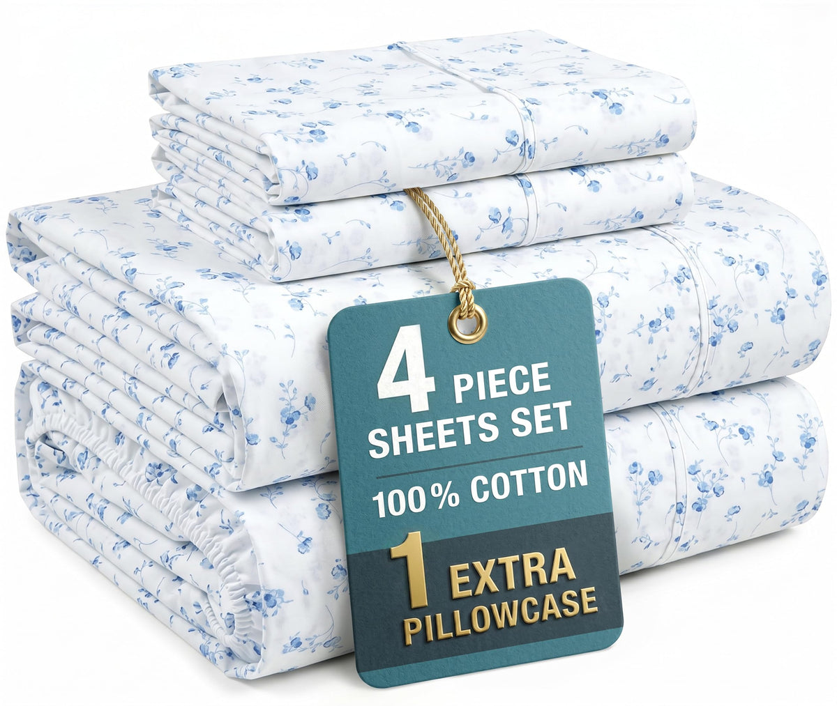 Casa Platino King Size Sheets Set –100% Cotton King Sheets with 4 Pillowcases, Lightweight Feel & Secure Fit, Crisp & Breathable Percale Weave with 15" Deep Pocket, Soft and Cozy – Pure White