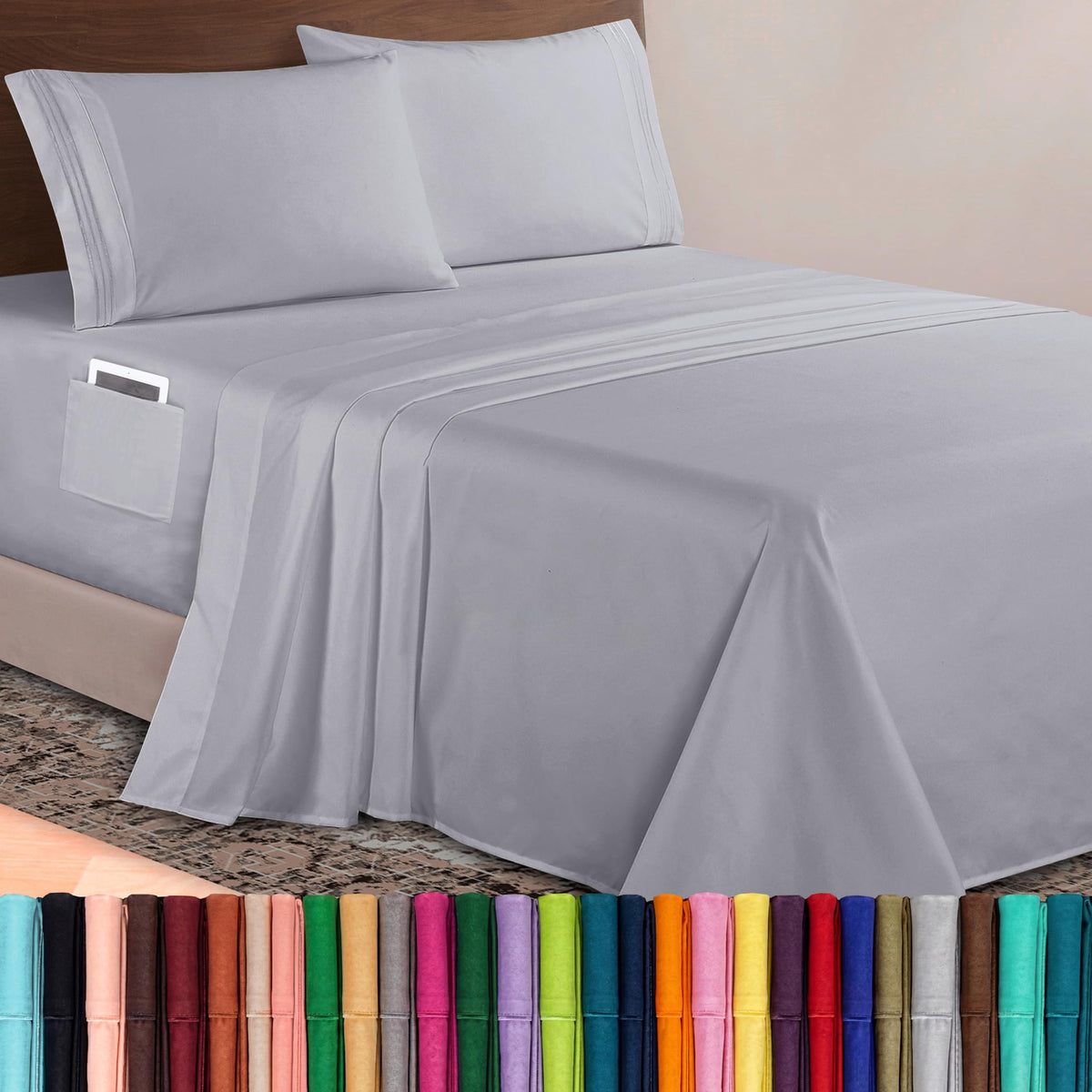 Elegant Comfort Luxurious 1500 Premium Hotel Quality Microfiber Three Line Embroidered Softest 4-Piece Bed Sheet Set, Wrinkle and Fade Resistant, Queen, Light Pink