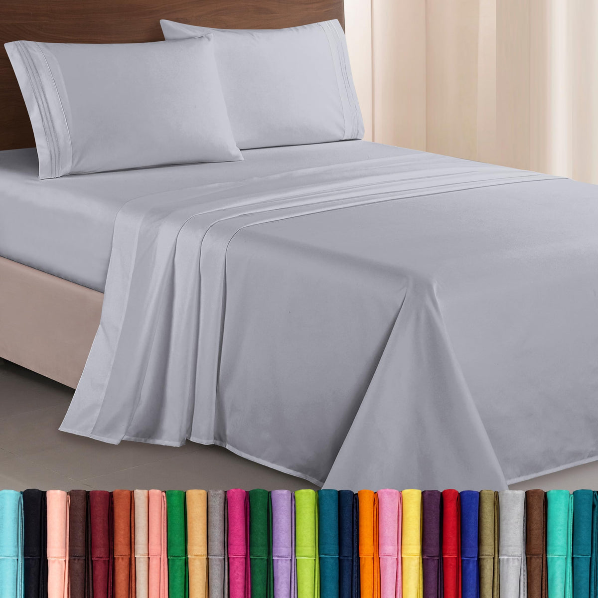 Elegant Comfort Luxurious 1500 Premium Hotel Quality Microfiber Three Line Embroidered Softest 4-Piece Bed Sheet Set, Wrinkle and Fade Resistant, Queen, Light Pink