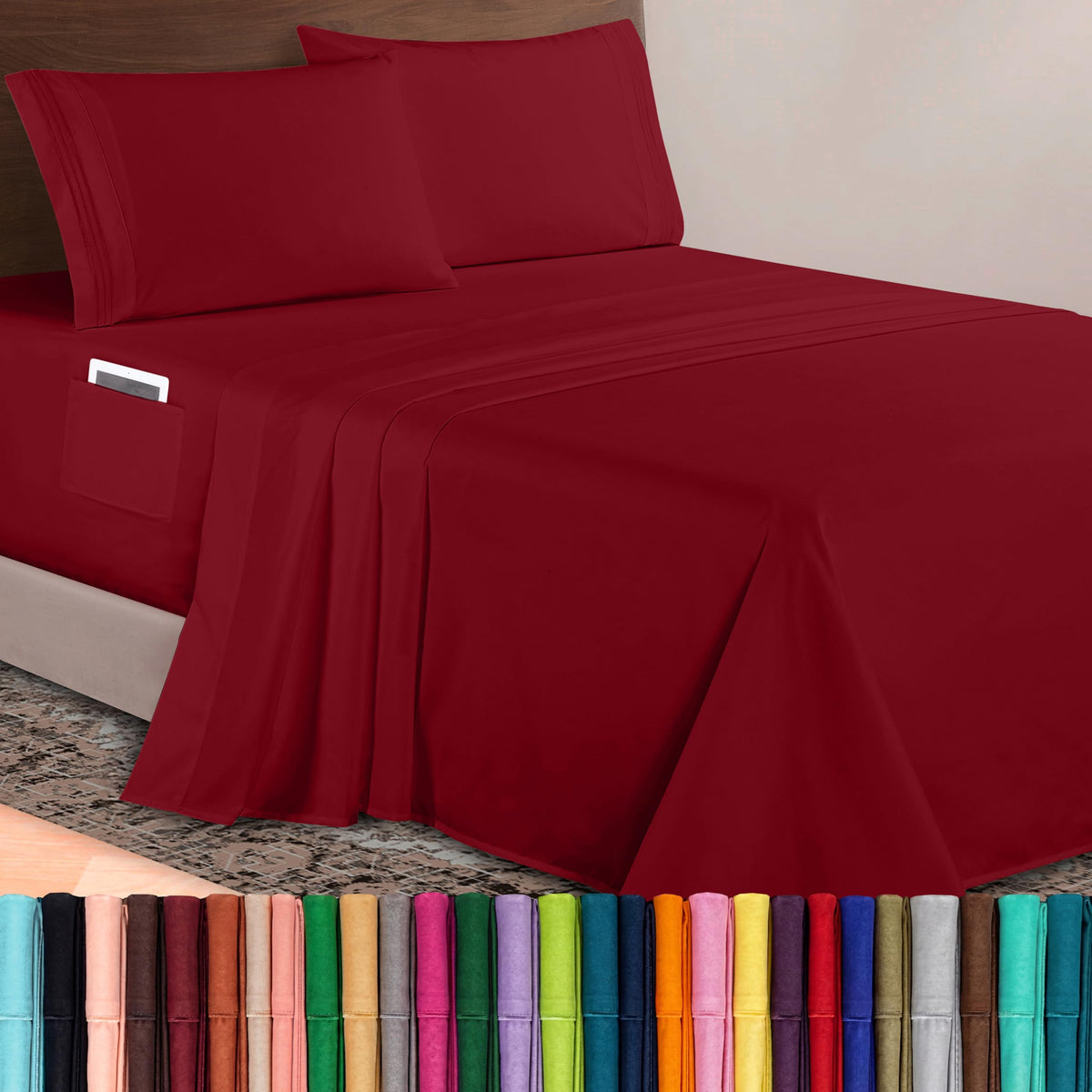 Elegant Comfort Luxurious 1500 Premium Hotel Quality Microfiber Three Line Embroidered Softest 4-Piece Bed Sheet Set, Wrinkle and Fade Resistant, Queen, Light Pink