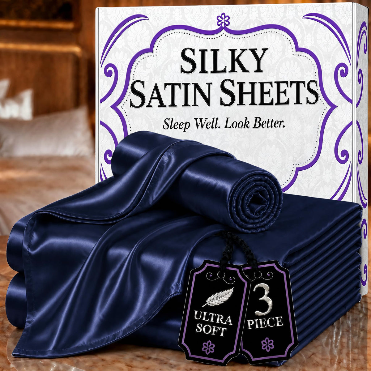 DECOLURE Satin Sheets Queen Size | Softer Than Silk | Luxury 4 Pc Bed Set