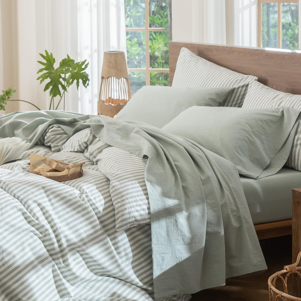 MooMee Sheet Set 100% Washed Cotton Lived-in Extra Deep Pocket King