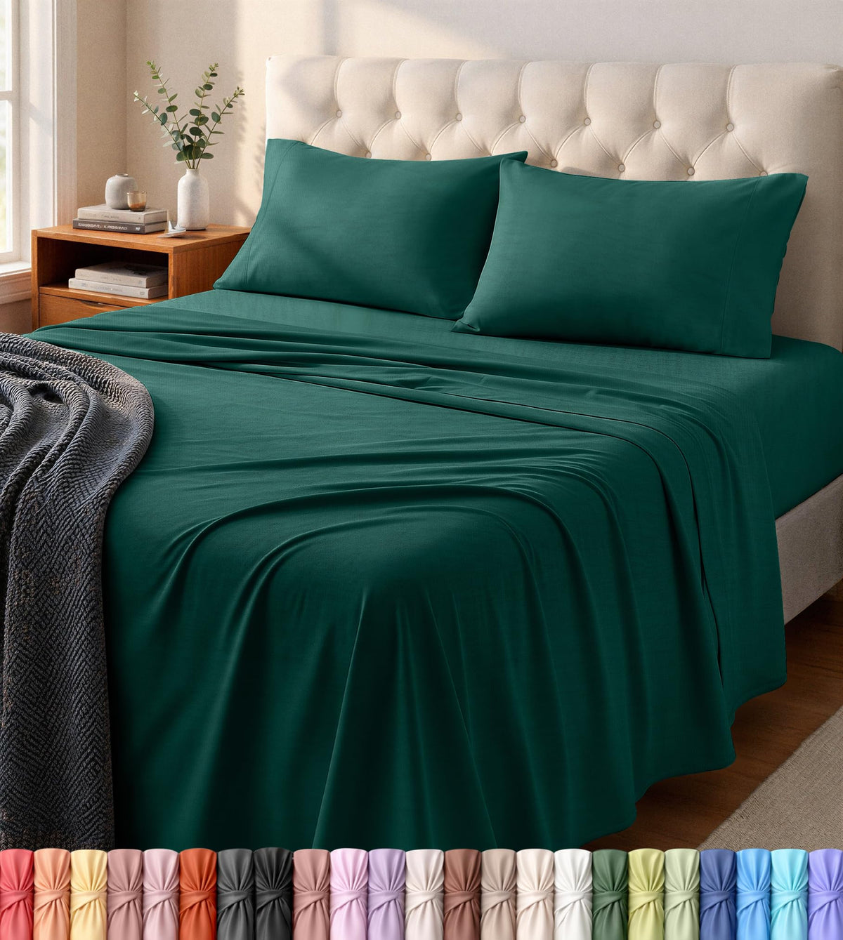 Jersey Knit Sheets 4 Piece, Cotton T-Shirt Feel, Queen, Heather Light Grey