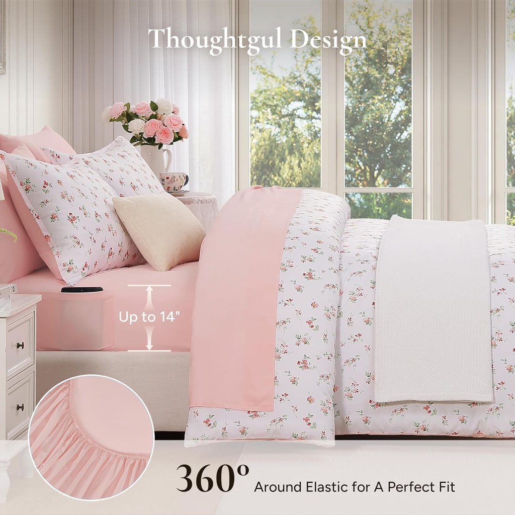 Andency Floral Twin Comforter Set, 5 Pieces Cute Pink Coquette Bedding