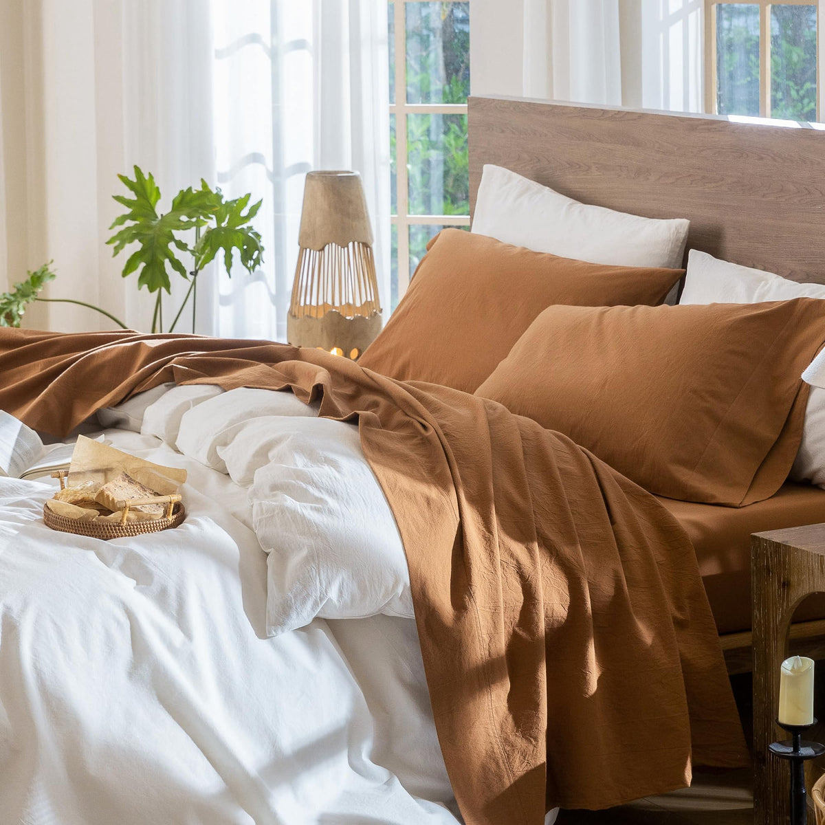 MooMee Sheet Set 100% Washed Cotton Lived-in Extra Deep Pocket King