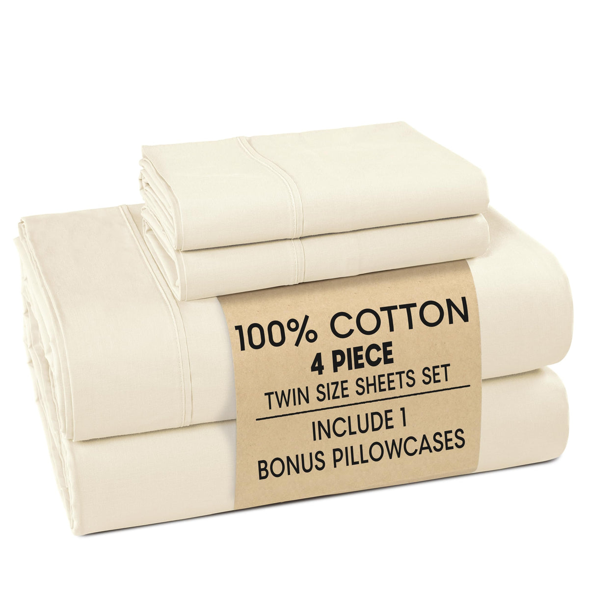 Casa Platino King Size Sheets Set –100% Cotton King Sheets with 4 Pillowcases, Lightweight Feel & Secure Fit, Crisp & Breathable Percale Weave with 15" Deep Pocket, Soft and Cozy – Pure White