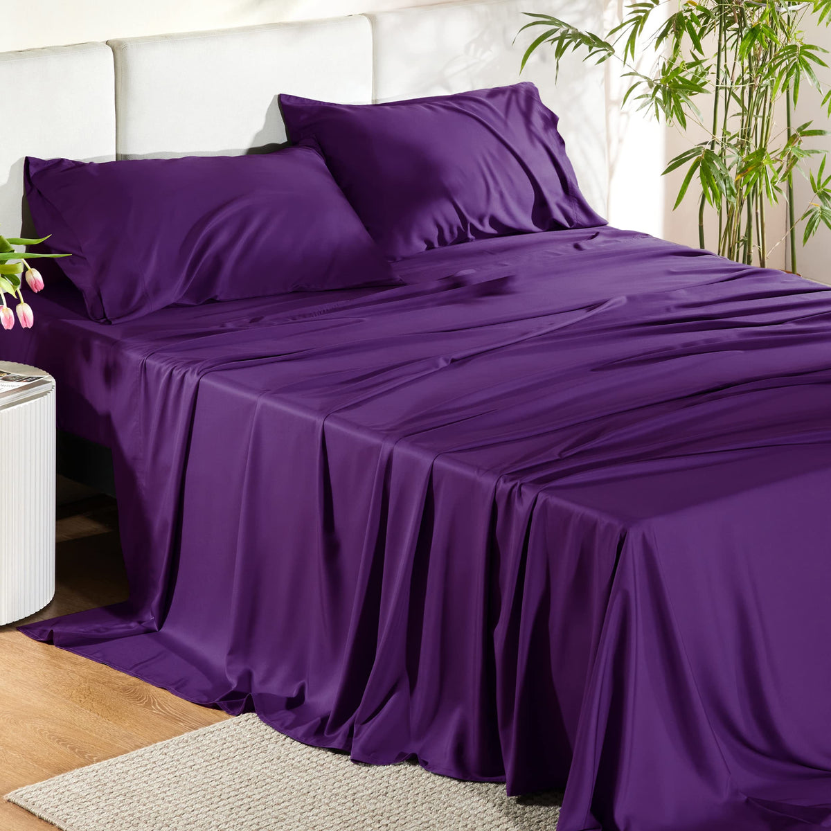 Bedsure PureWoven 100% Rayon Derived from Bamboo, Queen Sheets, 4 Pieces