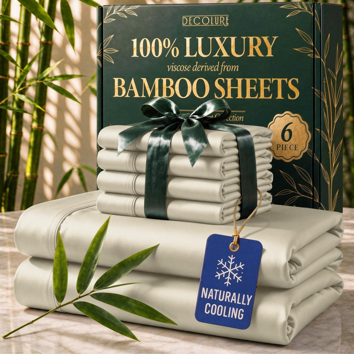 DECOLURE 100% Viscose Derived from Bamboo Sheets Queen Size | 6 Pc Bed Set