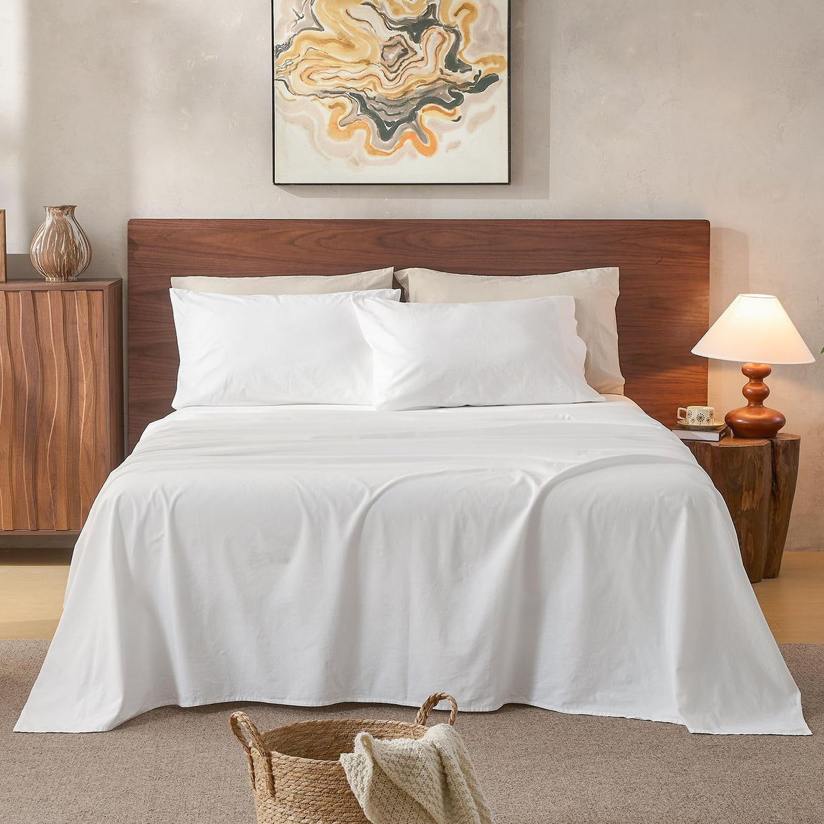 100% Linen Sheets Queen Size,Breathable & Durable 4-Piece Bed Flax Sheet Set,Soft All-Season Bedding for Hot Sleepers 16" Deep Pocket Oeko-TEX Certified,（Queen, Linen）