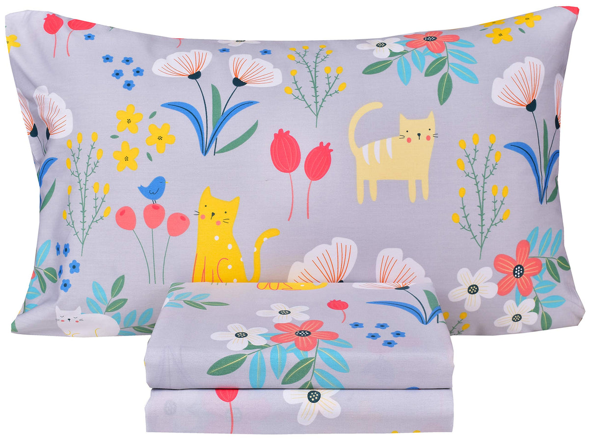 Scientific Sleep Moon & Stars Boys Girls 100% Cotton 3 Pcs Twin Bed Sheet Set Kids Toddler Teen, Flat Sheet & Fitted Sheet & Pillowcase Kids Bedding Set