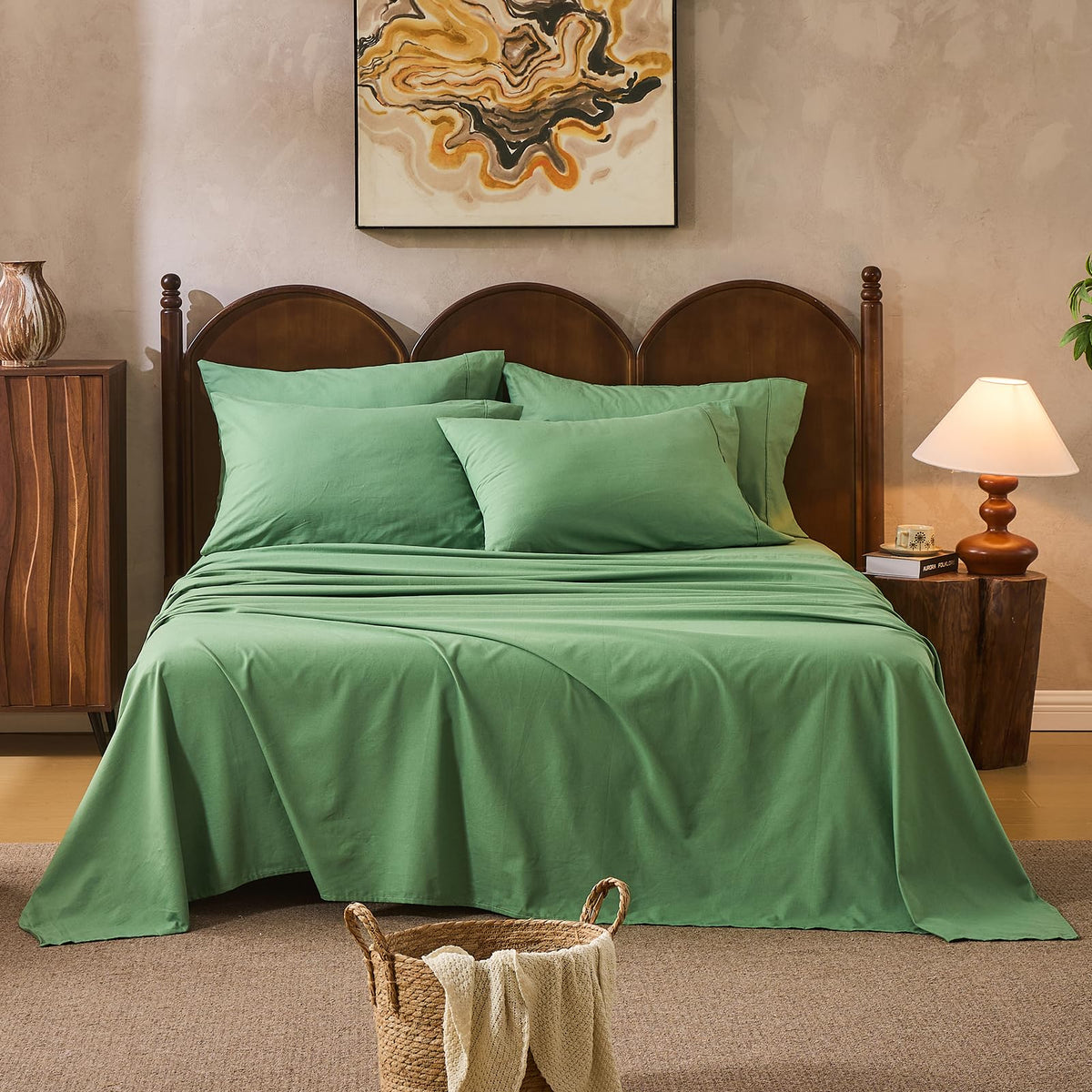 100% Linen Sheets Queen Size,Breathable & Durable 4-Piece Bed Flax Sheet Set,Soft All-Season Bedding for Hot Sleepers 16" Deep Pocket Oeko-TEX Certified,（Queen, Linen）