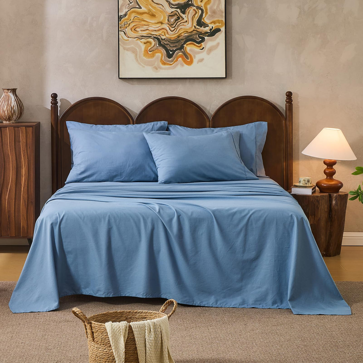 100% Linen Sheets Queen Size,Breathable & Durable 4-Piece Bed Flax Sheet Set,Soft All-Season Bedding for Hot Sleepers 16" Deep Pocket Oeko-TEX Certified,（Queen, Linen）