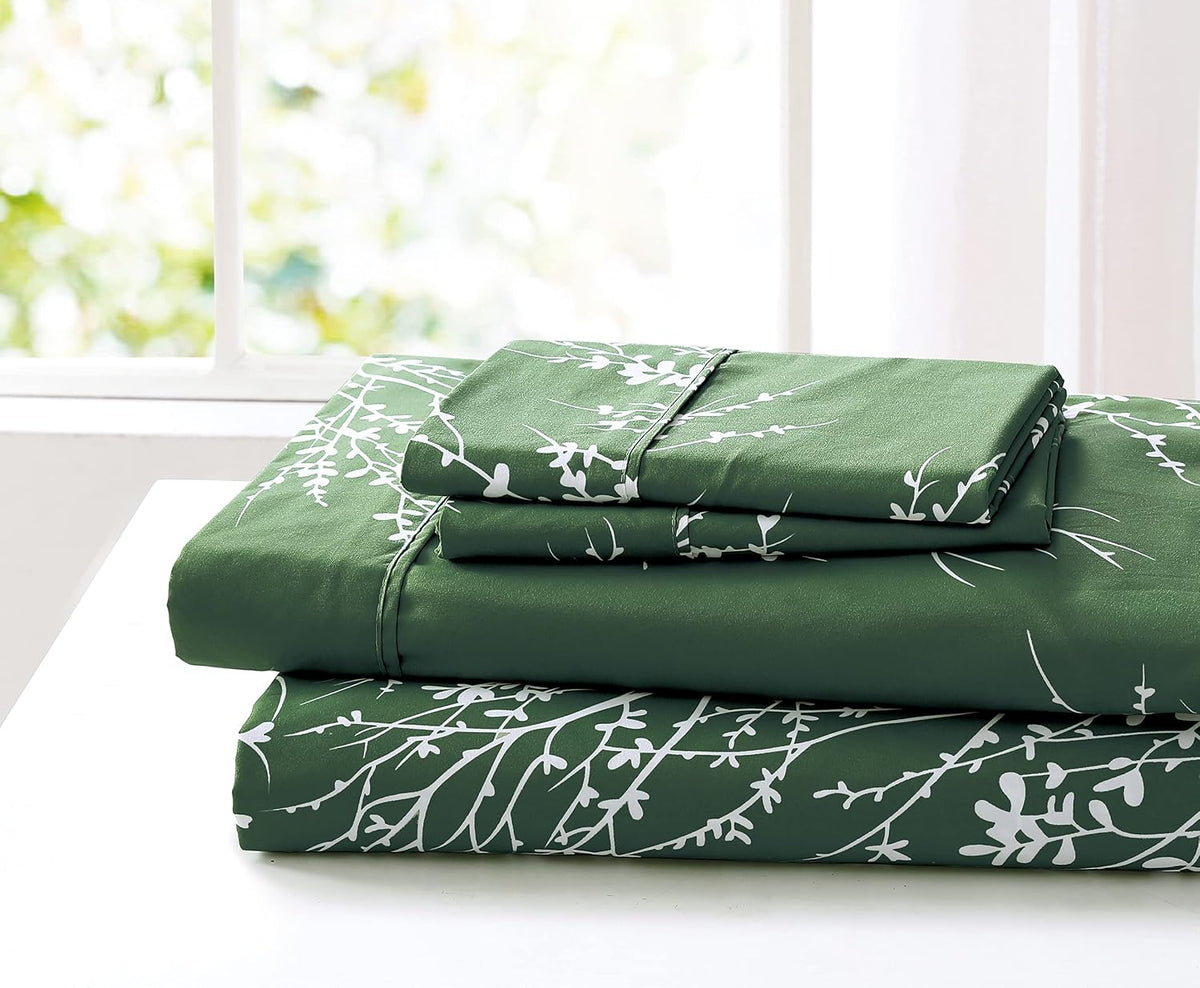 Home 4-Piece Elegant Soft Bed Sheet Set - King, Hunter/White