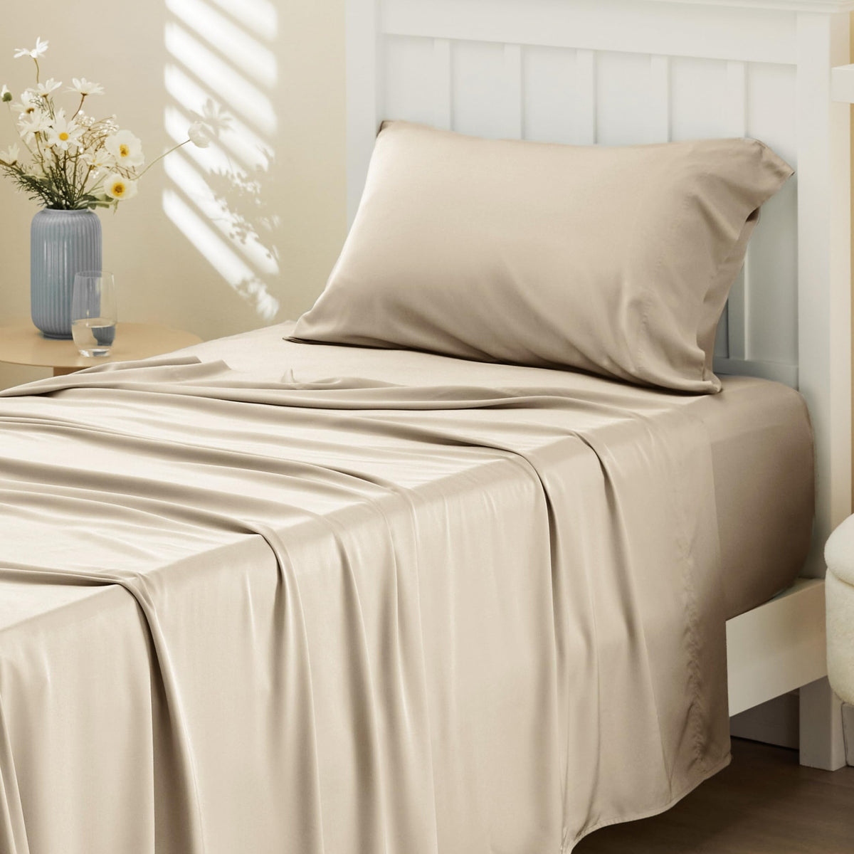 Bedsure PureWoven 100% Rayon Derived from Bamboo, Queen Sheets, 4 Pieces