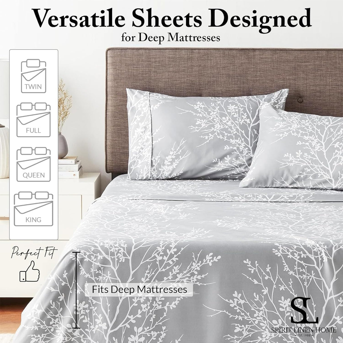 Home 4-Piece Elegant Soft Bed Sheet Set - King, Hunter/White