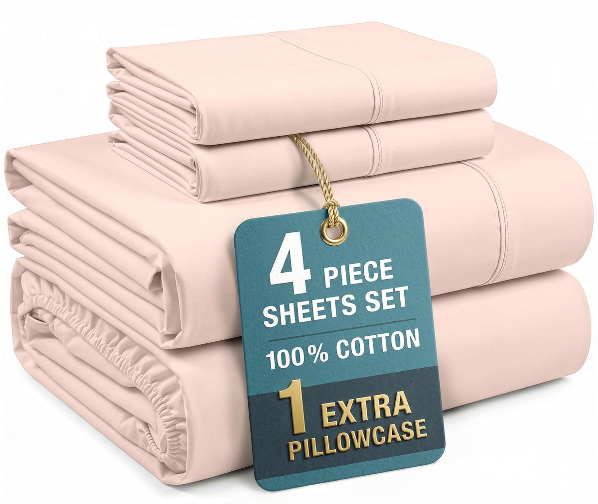 Casa Platino King Size Sheets Set –100% Cotton King Sheets with 4 Pillowcases, Lightweight Feel & Secure Fit, Crisp & Breathable Percale Weave with 15" Deep Pocket, Soft and Cozy – Pure White
