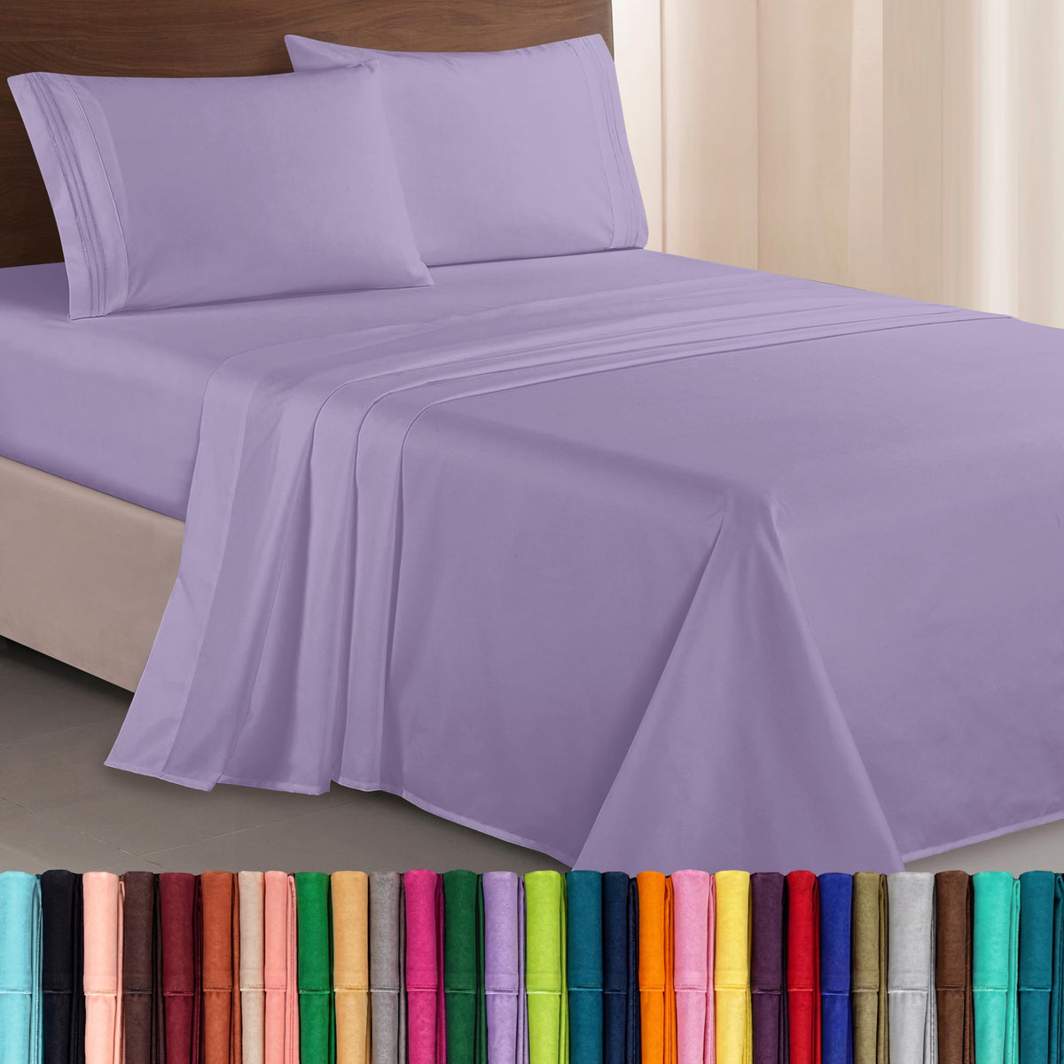 Elegant Comfort Luxurious 1500 Premium Hotel Quality Microfiber Three Line Embroidered Softest 4-Piece Bed Sheet Set, Wrinkle and Fade Resistant, Queen, Light Pink