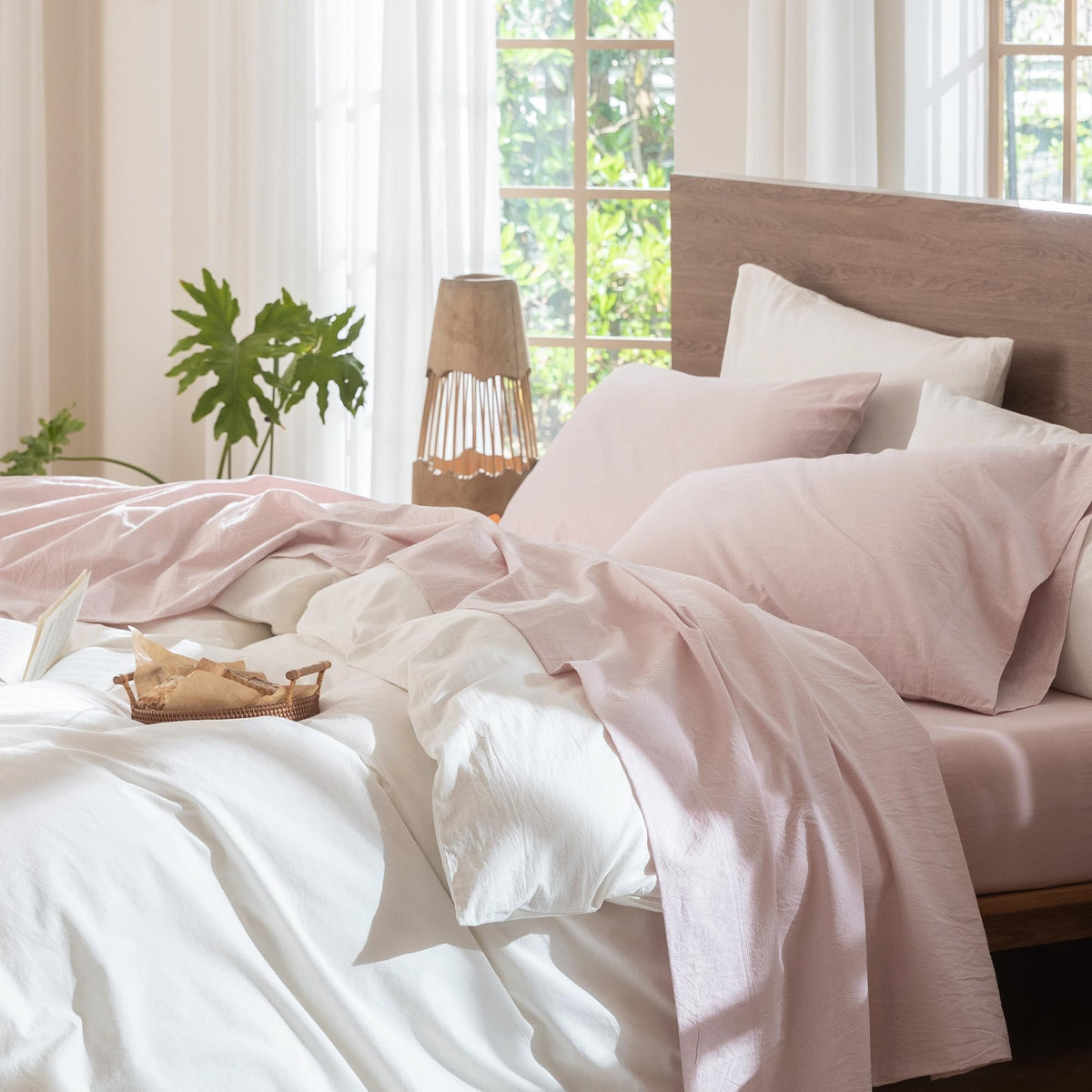 MooMee Sheet Set 100% Washed Cotton Lived-in Extra Deep Pocket King