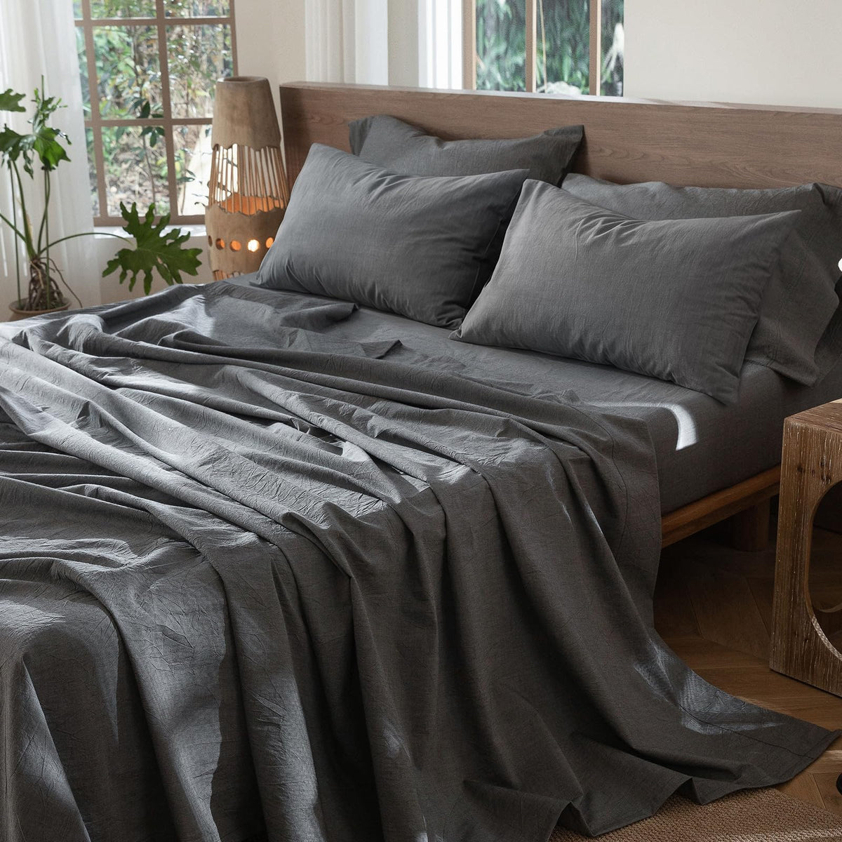 MooMee Sheet Set 100% Washed Cotton Lived-in Extra Deep Pocket King