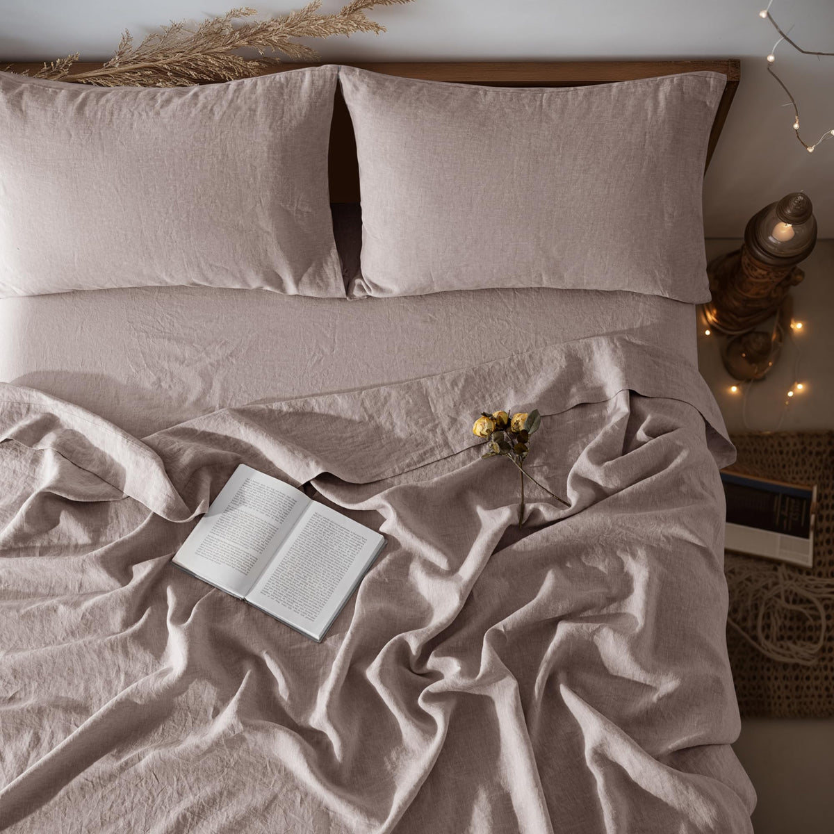 LBRO2M 100% French Pure Linen Sheet Set 4Pcs, 16" Deep Pocket Queen Size