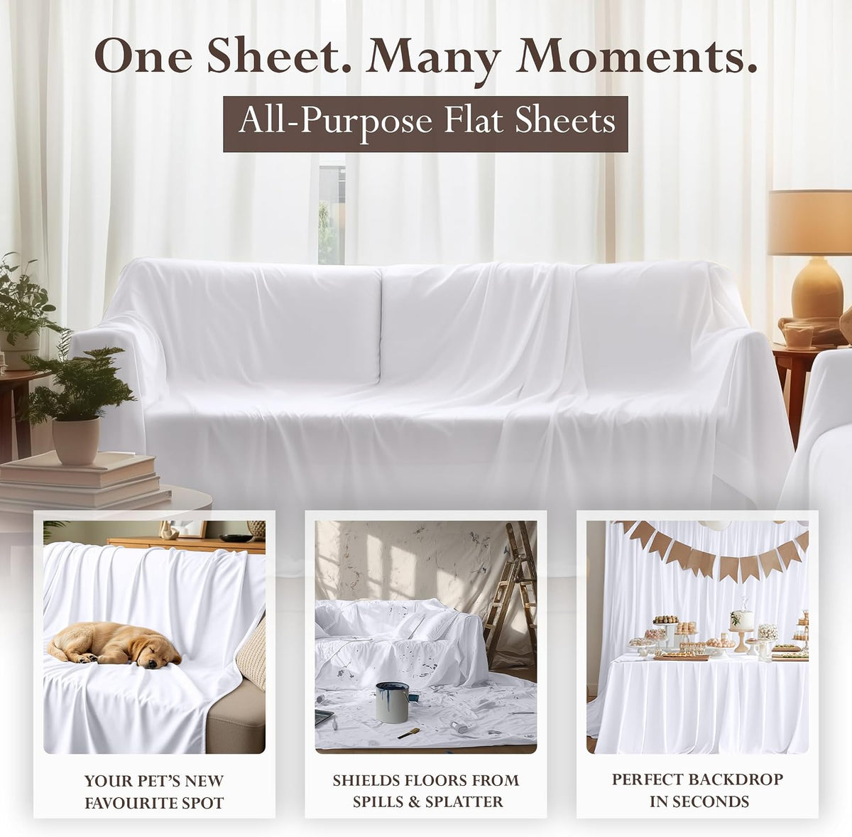 Twin Size Flat Sheet Only, Ultra Soft & Breathable Hotel Sheets, White